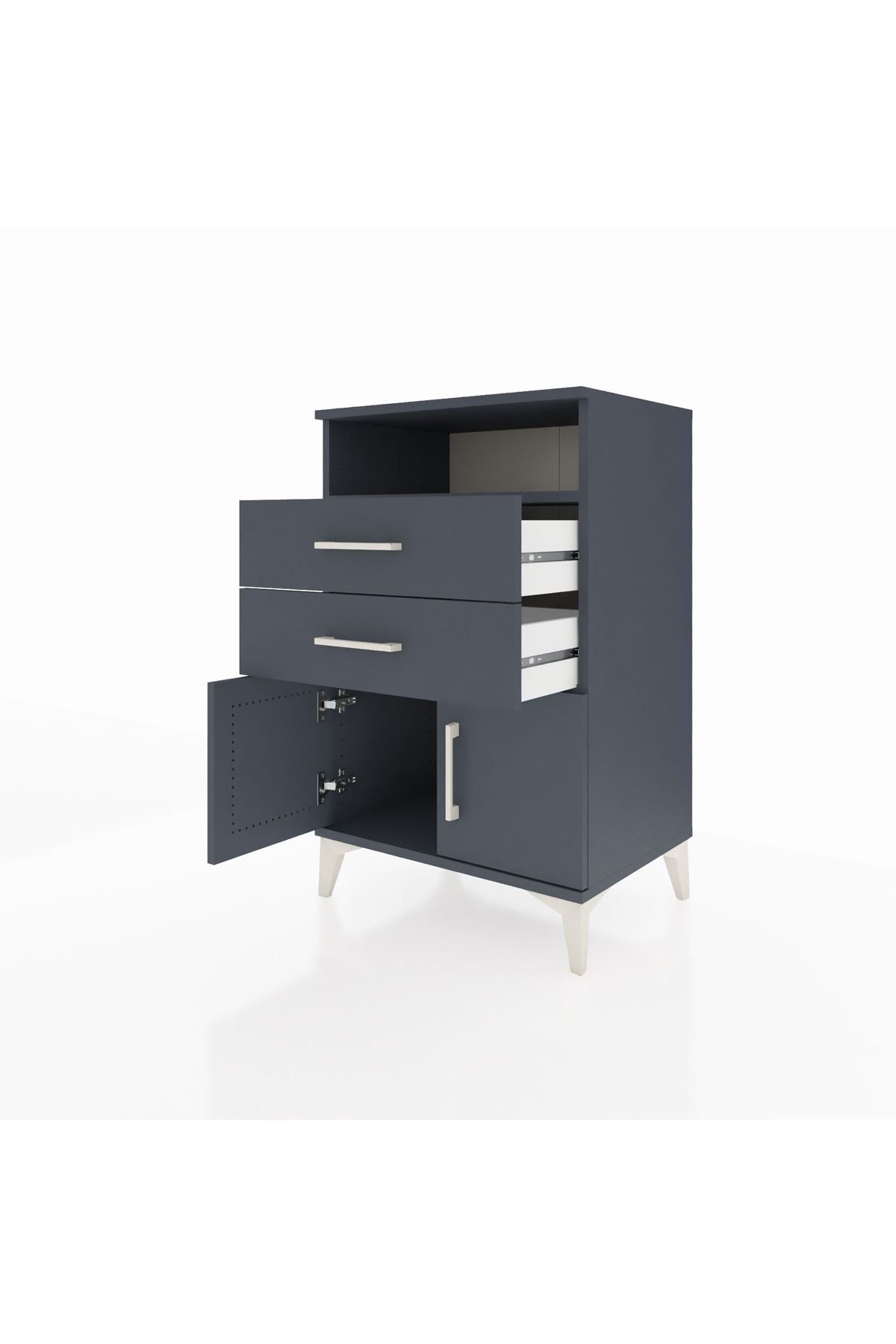 Hyperion Komodin Tek Raflı 2 Çekmeceli 2 Kapaklı 60x44x96 Antrasit-Antrasit