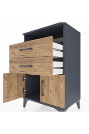 Hyperion Komodin Tek Raflı 2 Çekmeceli 2 Kapaklı 60x44x96 Antrasit-Çam