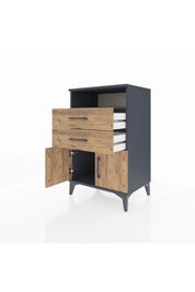 Hyperion Komodin Tek Raflı 2 Çekmeceli 2 Kapaklı 60x44x96 Antrasit-Çam