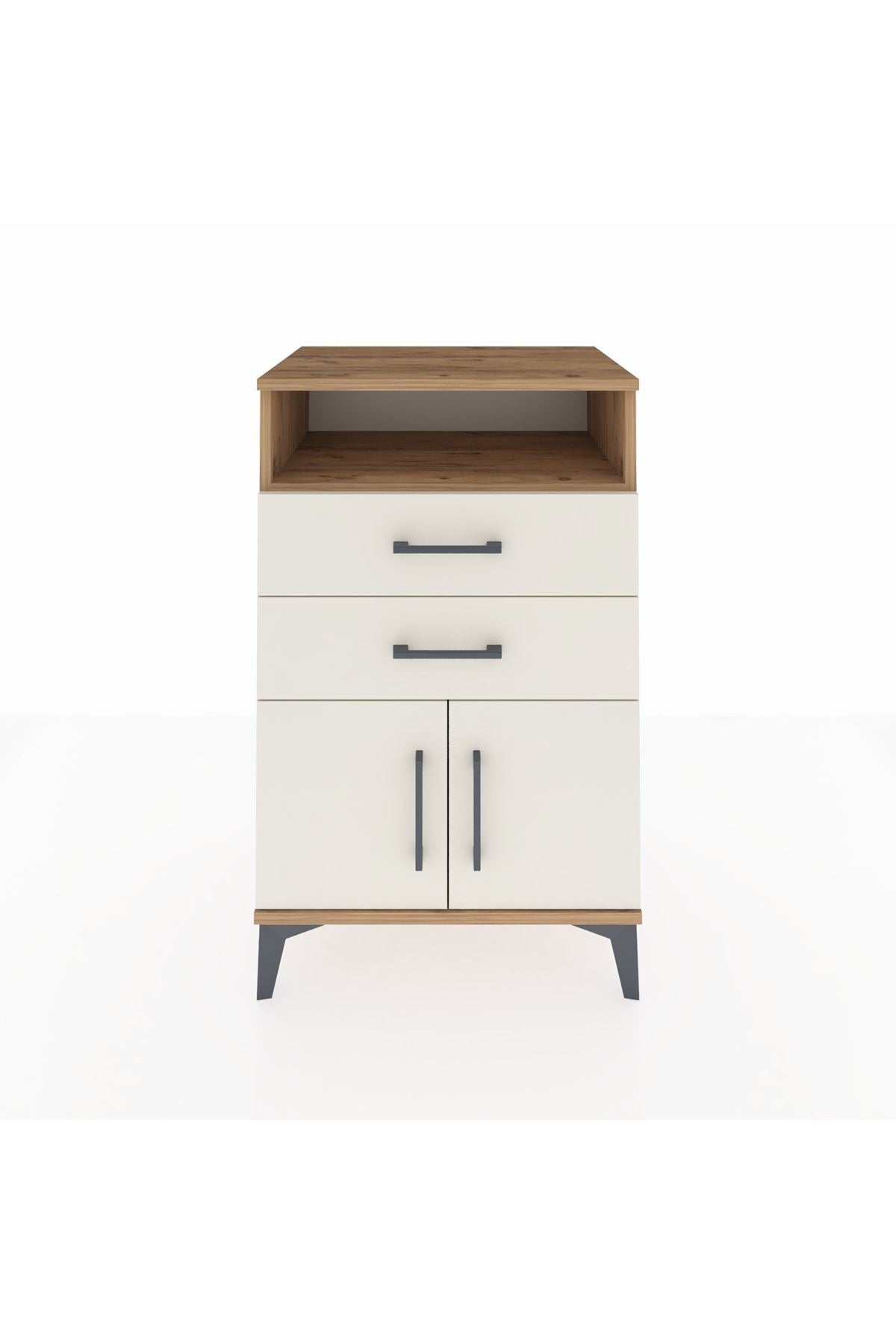 Hyperion Komodin Tek Raflı 2 Çekmeceli 2 Kapaklı 60x44x96 Çam-Aytaşı