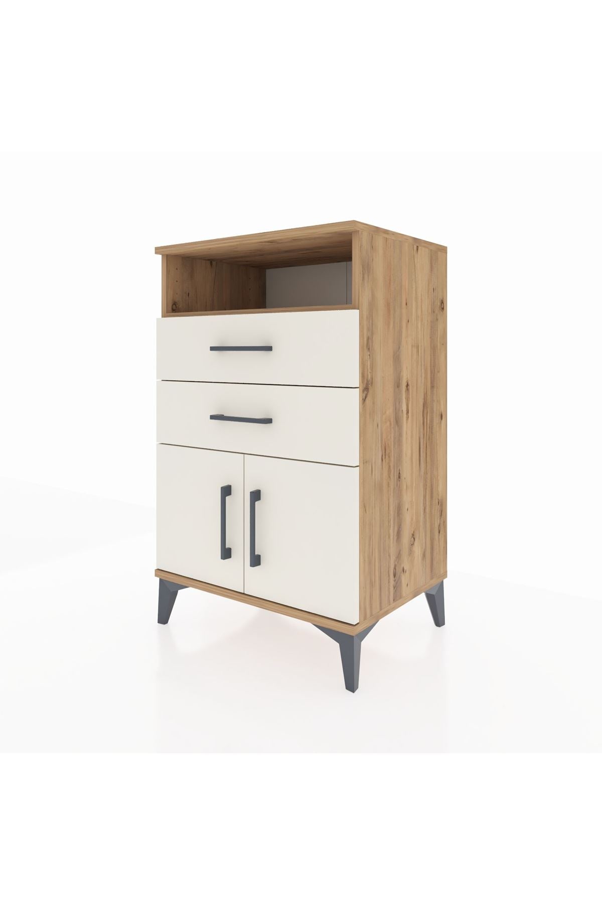 Hyperion Komodin Tek Raflı 2 Çekmeceli 2 Kapaklı 60x44x96 Çam-Aytaşı