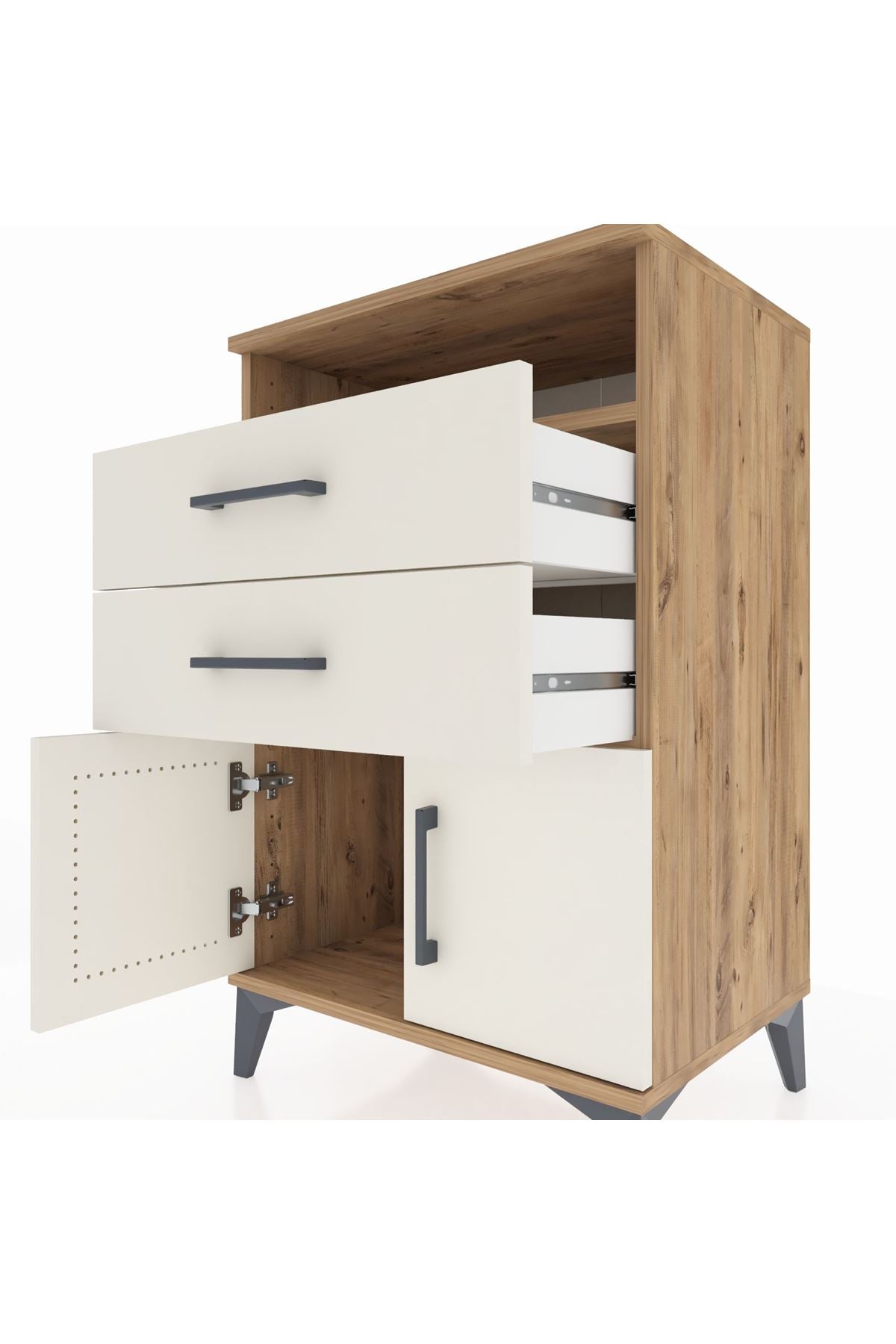 Hyperion Komodin Tek Raflı 2 Çekmeceli 2 Kapaklı 60x44x96 Çam-Aytaşı