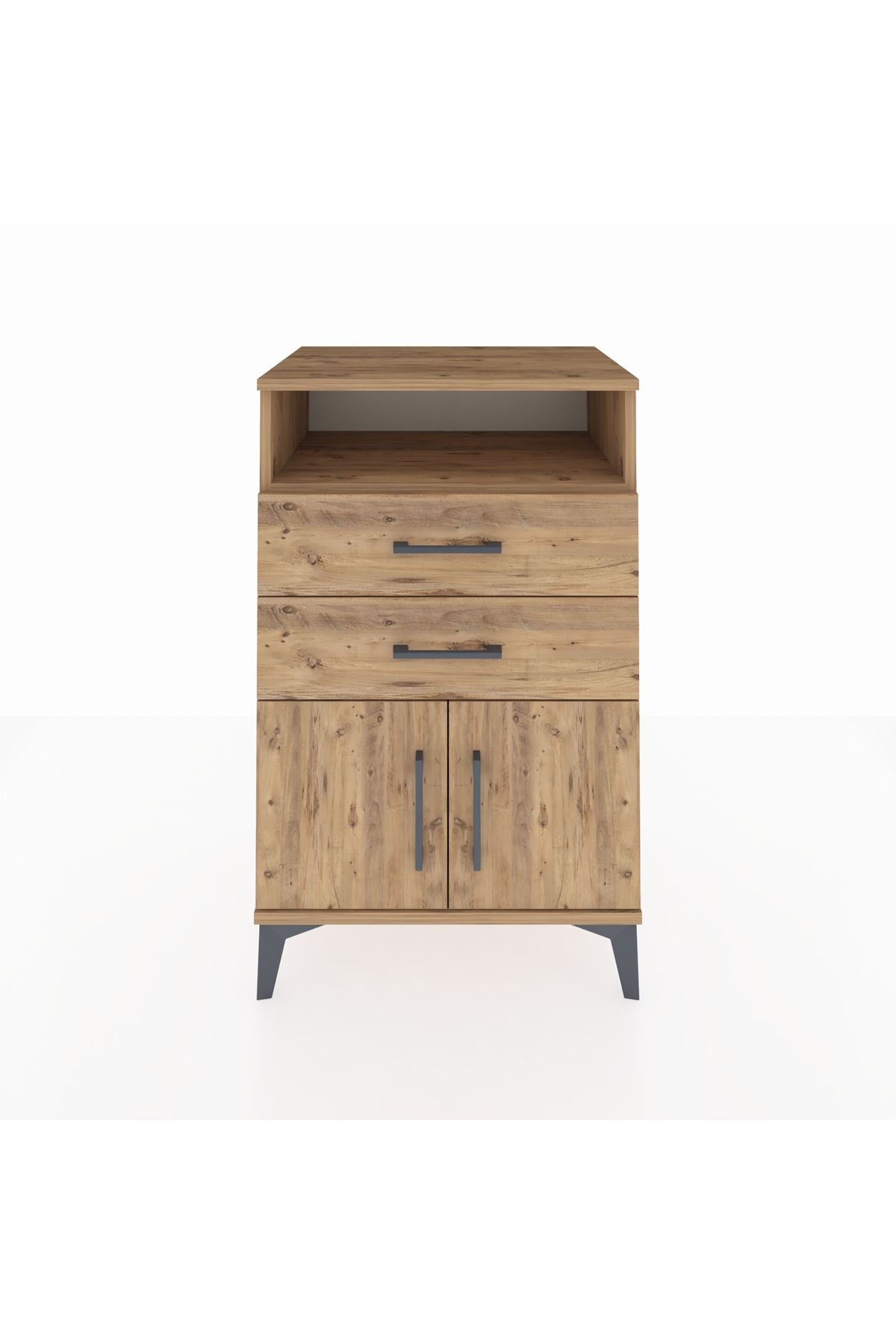 Hyperion Komodin Tek Raflı 2 Çekmeceli 2 Kapaklı 60x44x96 Çam-Çam