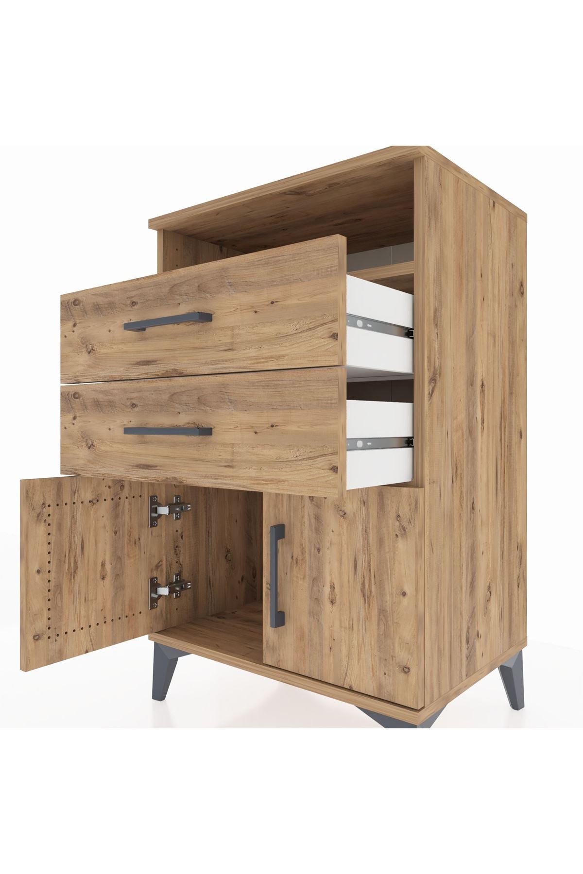 Hyperion Komodin Tek Raflı 2 Çekmeceli 2 Kapaklı 60x44x96 Çam-Çam