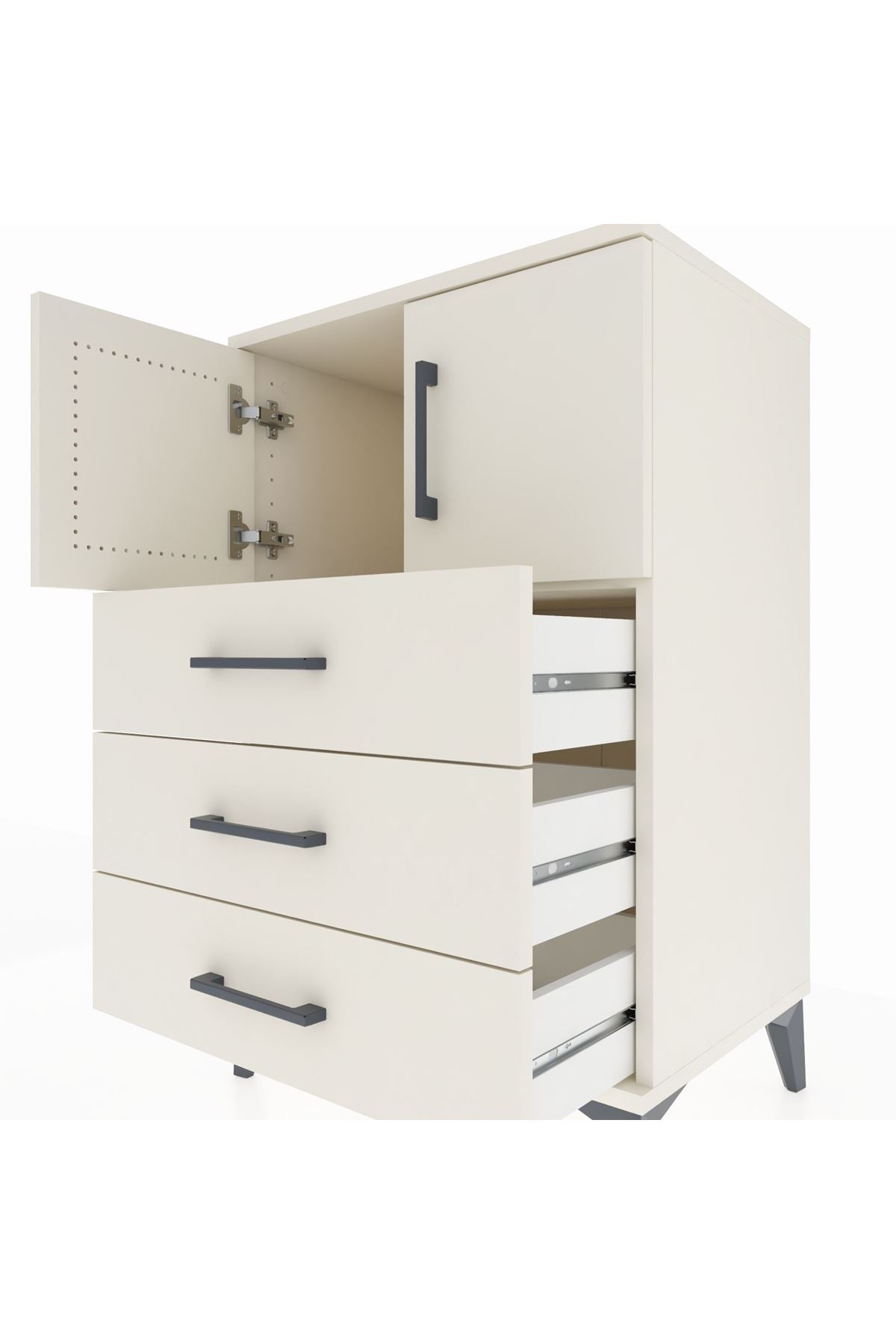 Hyperion Komodin Tek Raflı 3 Çekmeceli 2 Kapaklı 60x44x96 Aytaşı-Aytaşı