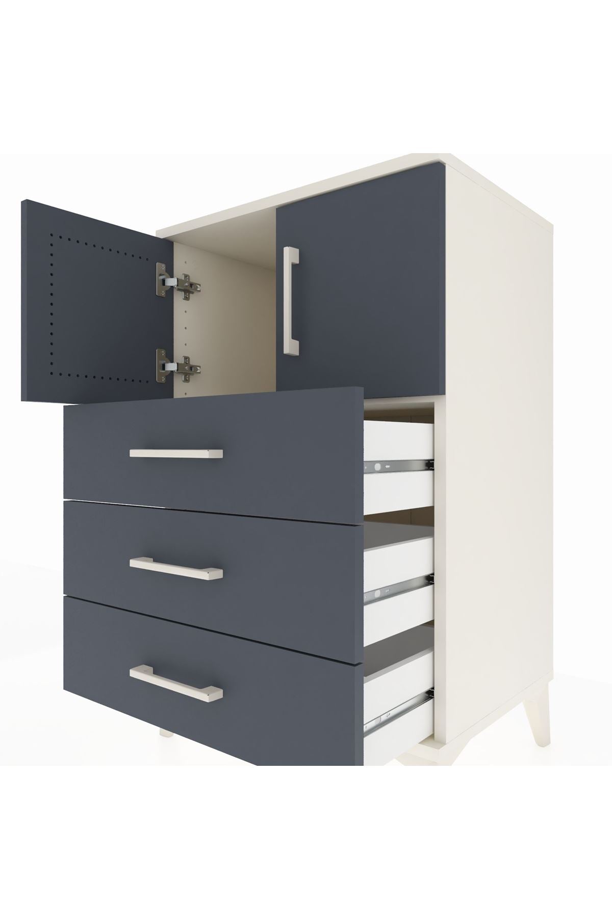 Hyperion Komodin Tek Raflı 3 Çekmeceli 2 Kapaklı 60x44x96 Aytaşı-Antrasit