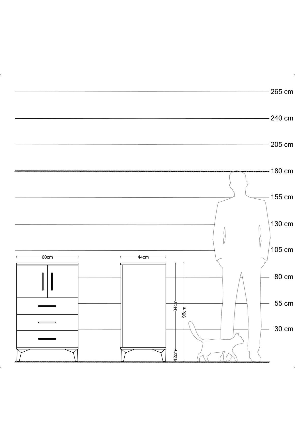Hyperion Komodin Tek Raflı 3 Çekmeceli 2 Kapaklı 60x44x96 Aytaşı-Antrasit