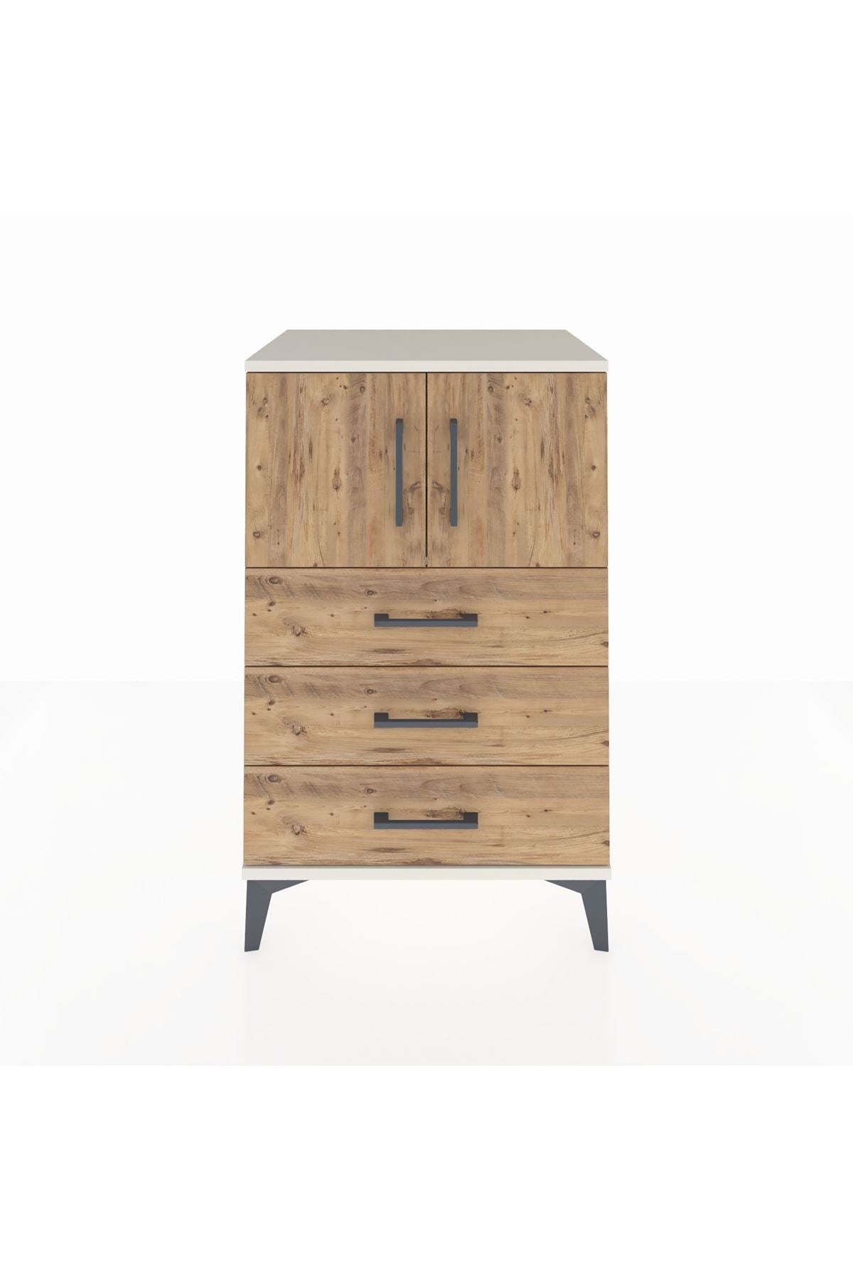 Hyperion Komodin Tek Raflı 3 Çekmeceli 2 Kapaklı 60x44x96 Aytaşı-Çam