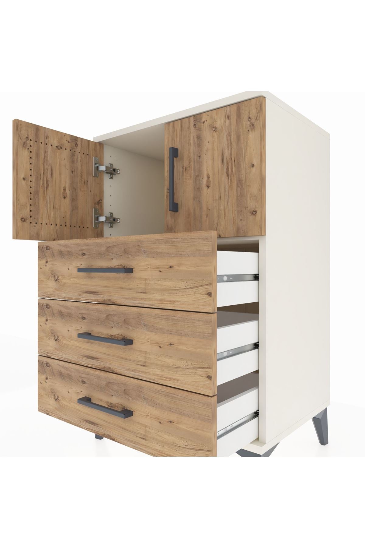Hyperion Komodin Tek Raflı 3 Çekmeceli 2 Kapaklı 60x44x96 Aytaşı-Çam