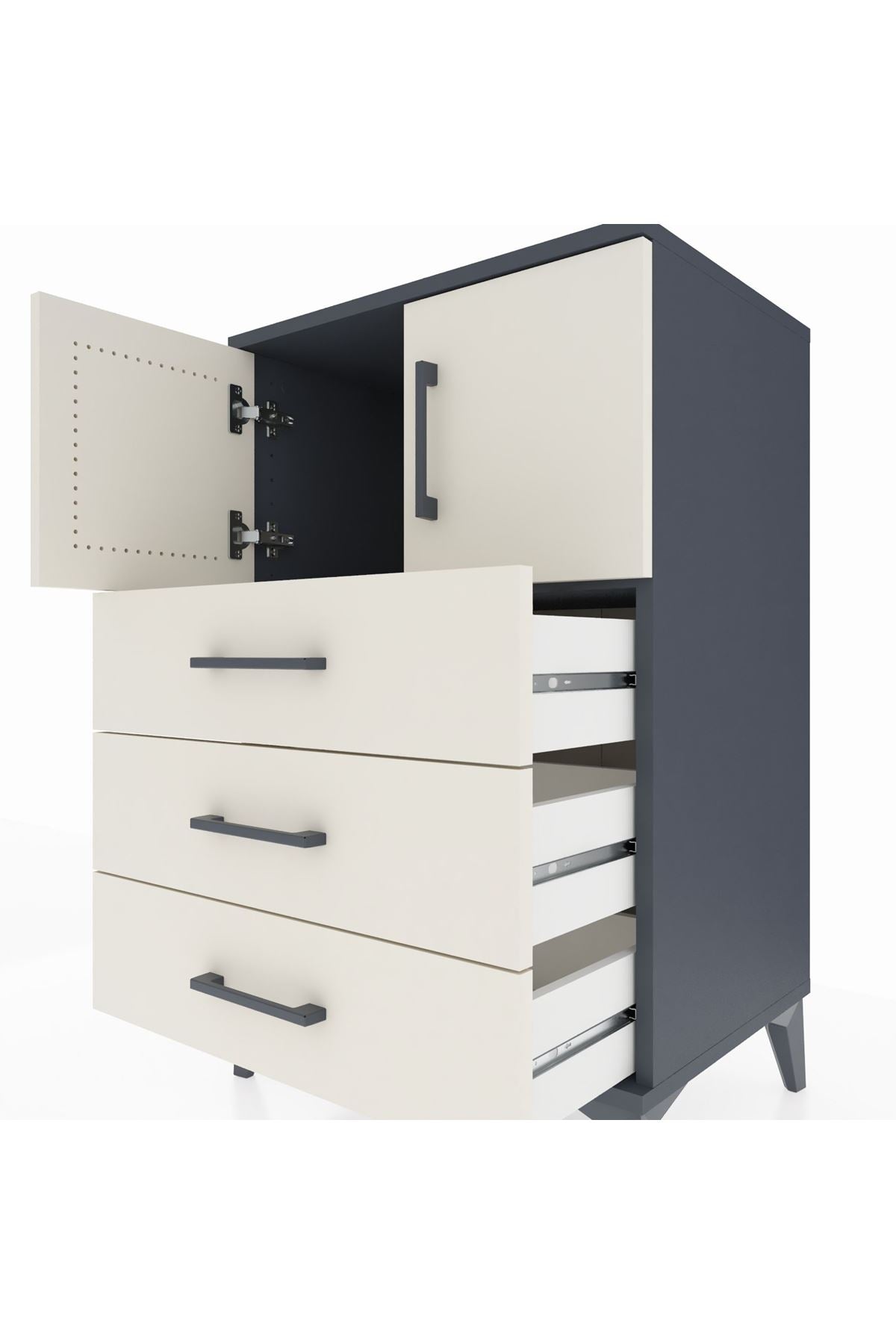 Hyperion Komodin Tek Raflı 3 Çekmeceli 2 Kapaklı 60x44x96 Antrasit-Aytaşı