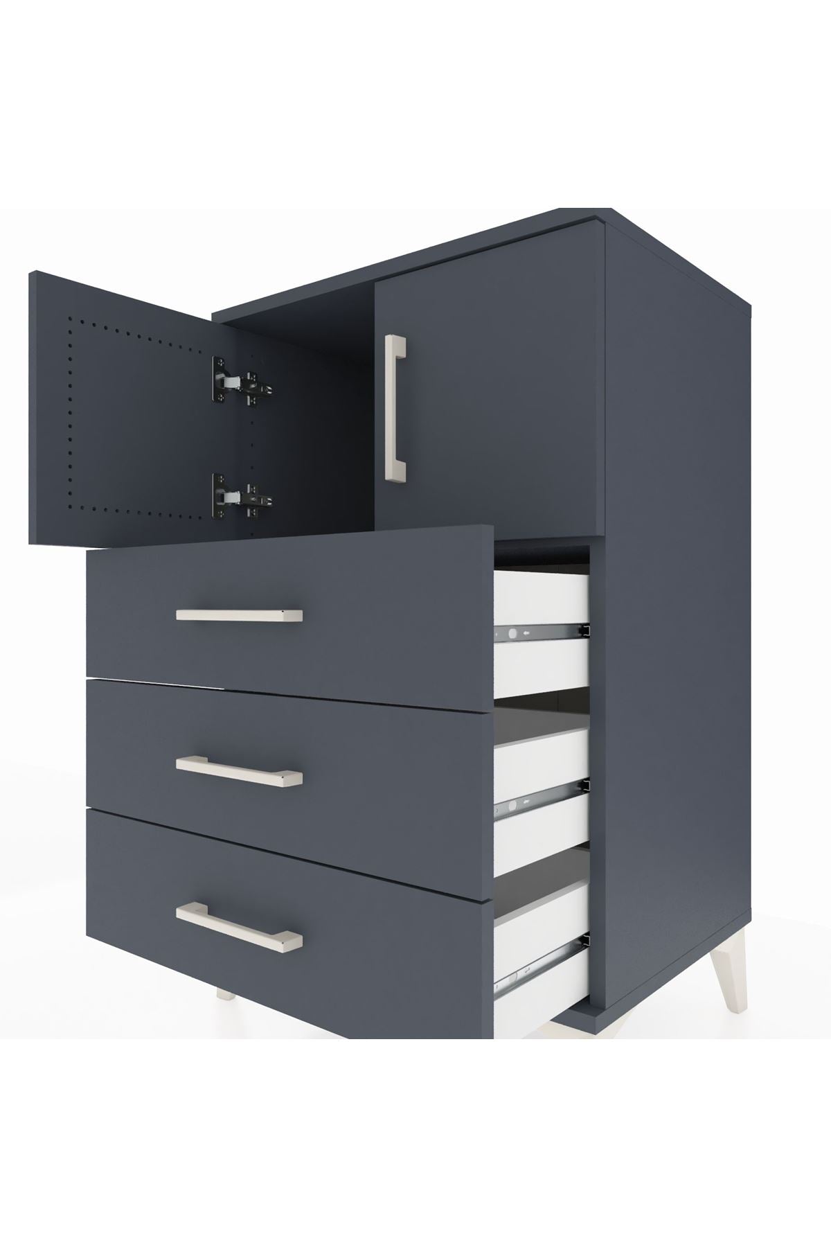 Hyperion Komodin Tek Raflı 3 Çekmeceli 2 Kapaklı 60x44x96 Antrasit-Antrasit