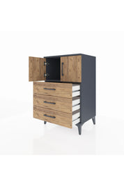 Hyperion Komodin Tek Raflı 3 Çekmeceli 2 Kapaklı 60x44x96 Antrasit-Çam