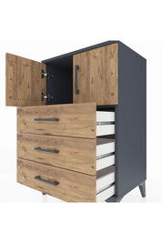 Hyperion Komodin Tek Raflı 3 Çekmeceli 2 Kapaklı 60x44x96 Antrasit-Çam