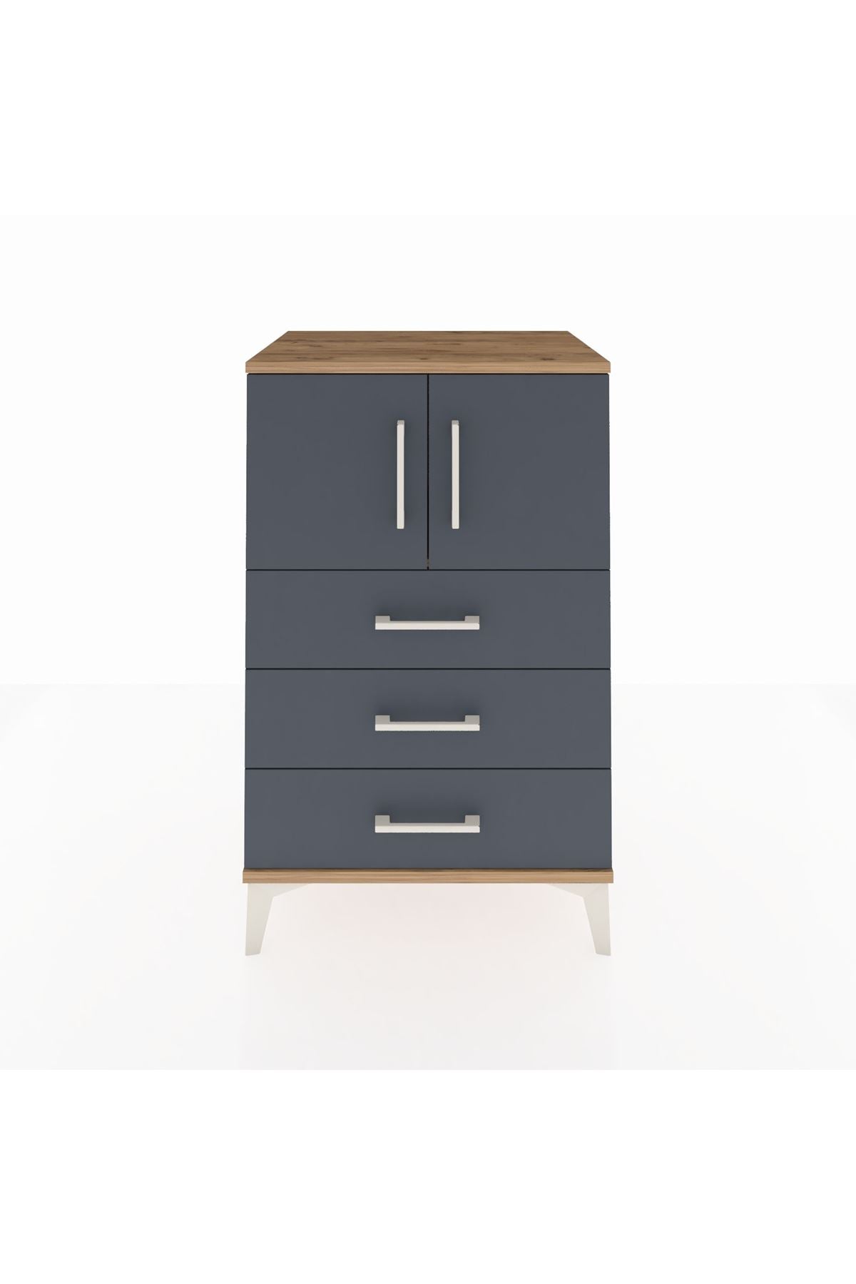 Hyperion Komodin Tek Raflı 3 Çekmeceli 2 Kapaklı 60x44x96 Çam-Antrasit