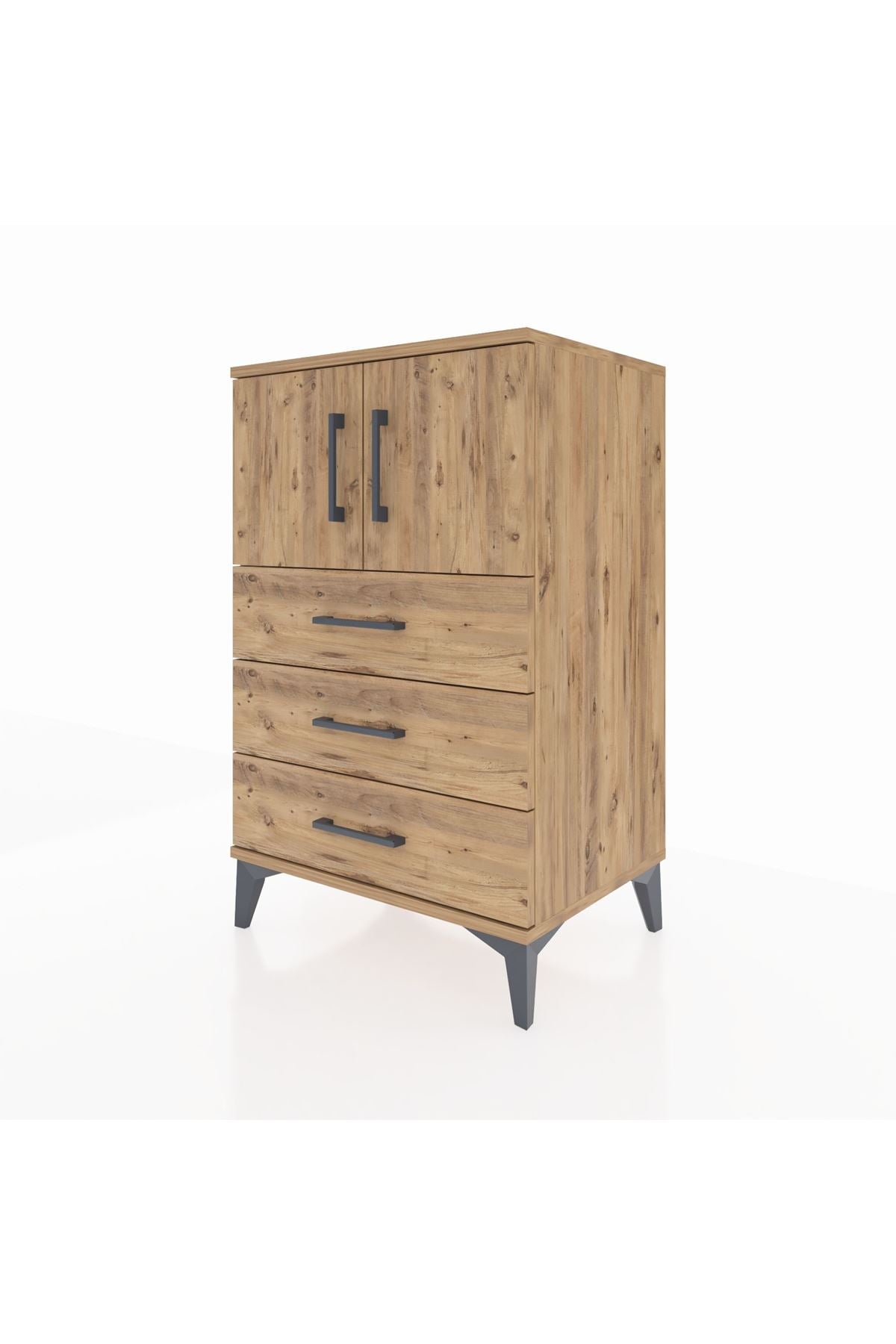 Hyperion Komodin Tek Raflı 3 Çekmeceli 2 Kapaklı 60x44x96 Çam-Çam