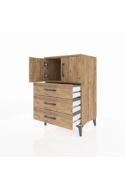Hyperion Komodin Tek Raflı 3 Çekmeceli 2 Kapaklı 60x44x96 Çam-Çam