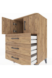Hyperion Komodin Tek Raflı 3 Çekmeceli 2 Kapaklı 60x44x96 Çam-Çam