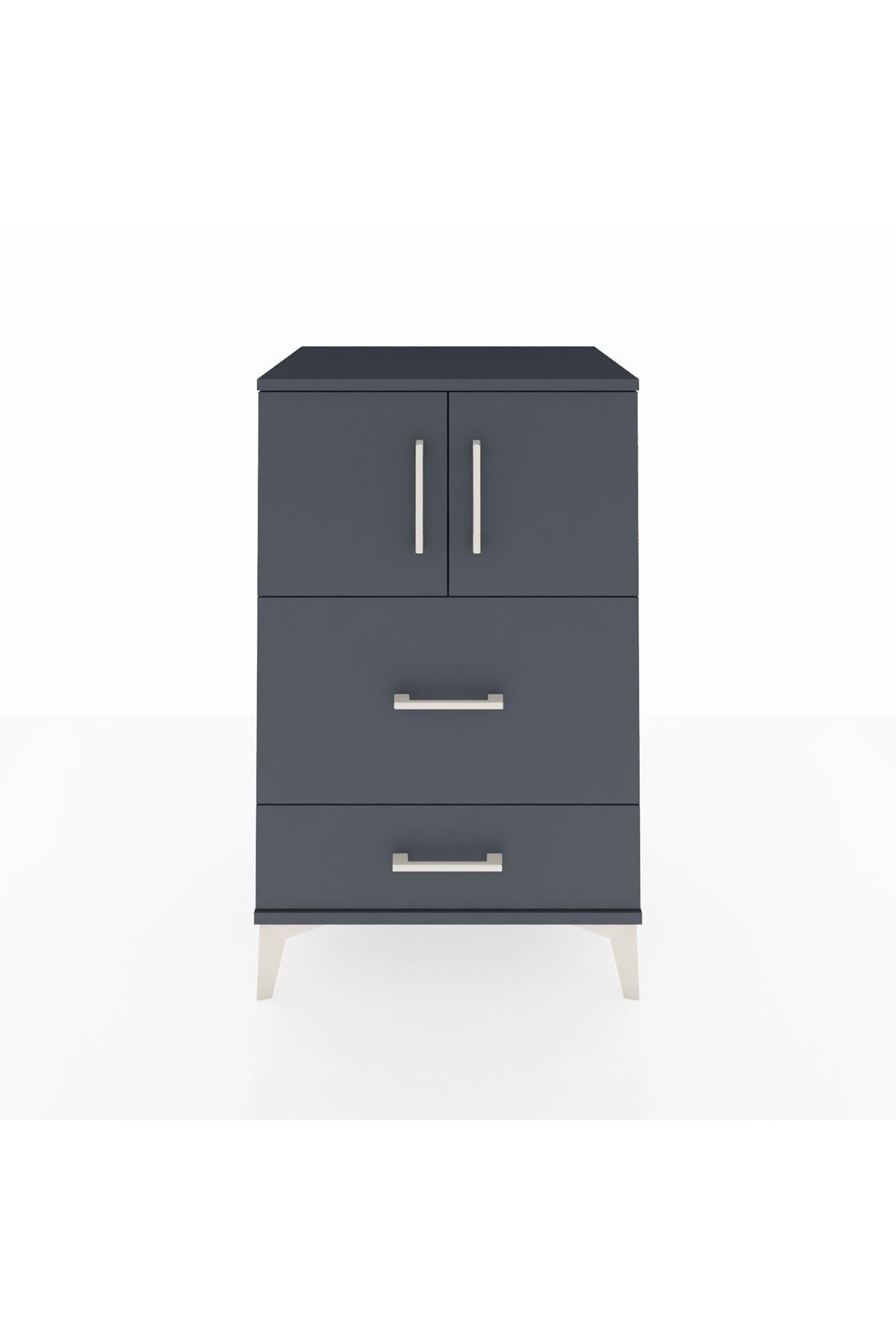 Hyperion Komodin Tek Raflı 2 Çekmeceli 2 Kapaklı 60x44x96 Antrasit-Antrasit