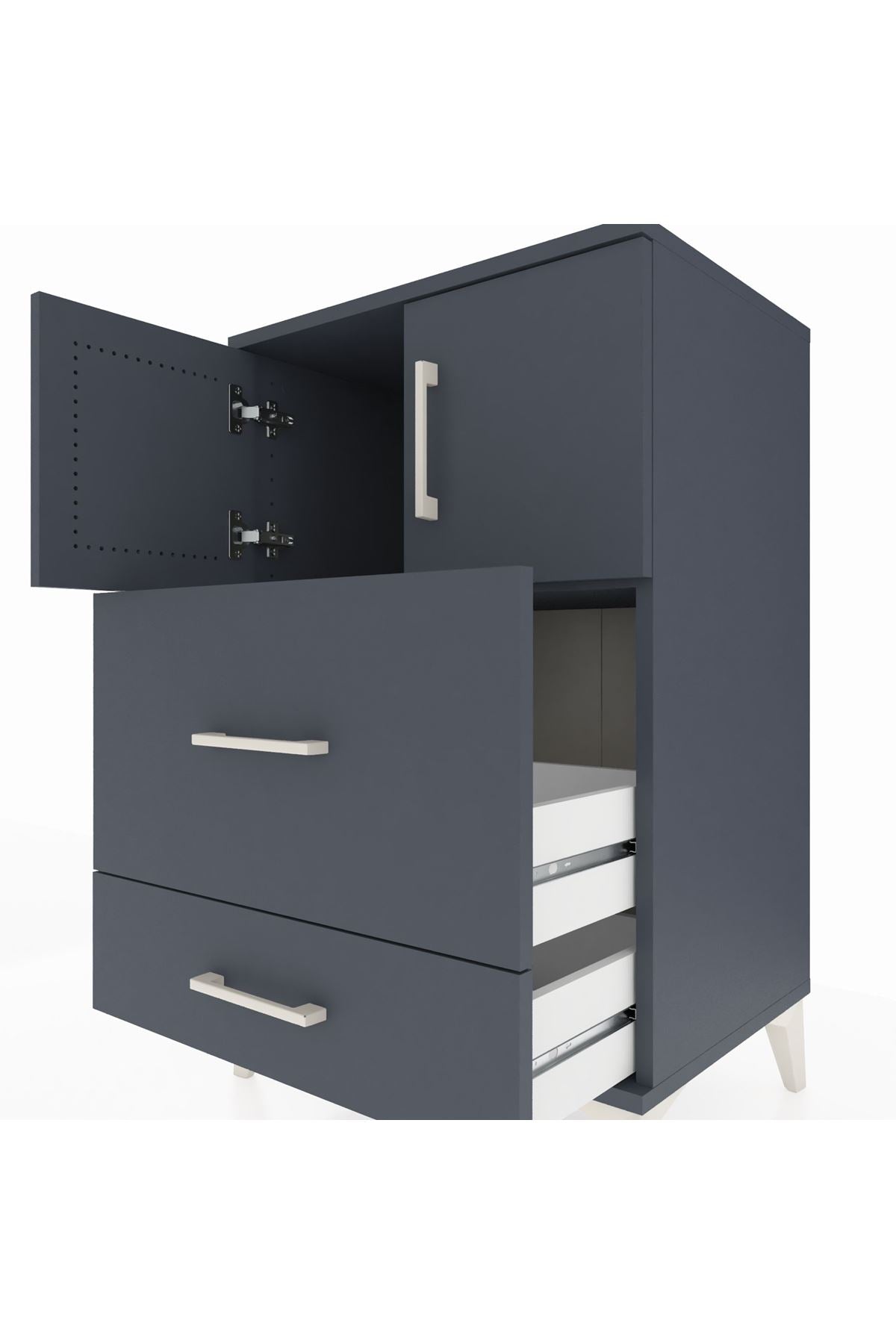 Hyperion Komodin Tek Raflı 2 Çekmeceli 2 Kapaklı 60x44x96 Antrasit-Antrasit