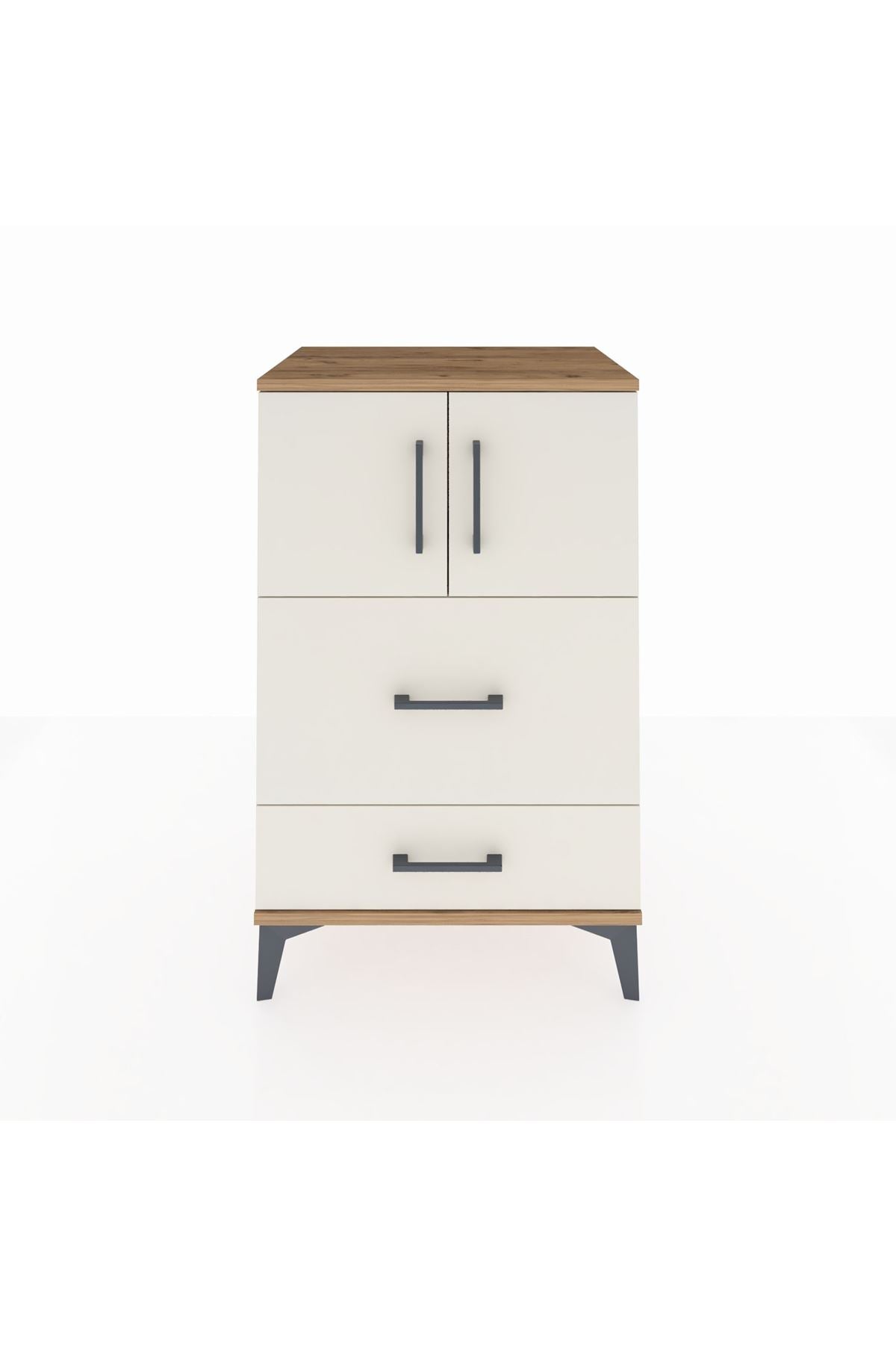 Hyperion Komodin Tek Raflı 2 Çekmeceli 2 Kapaklı 60x44x96 Çam-Aytaşı