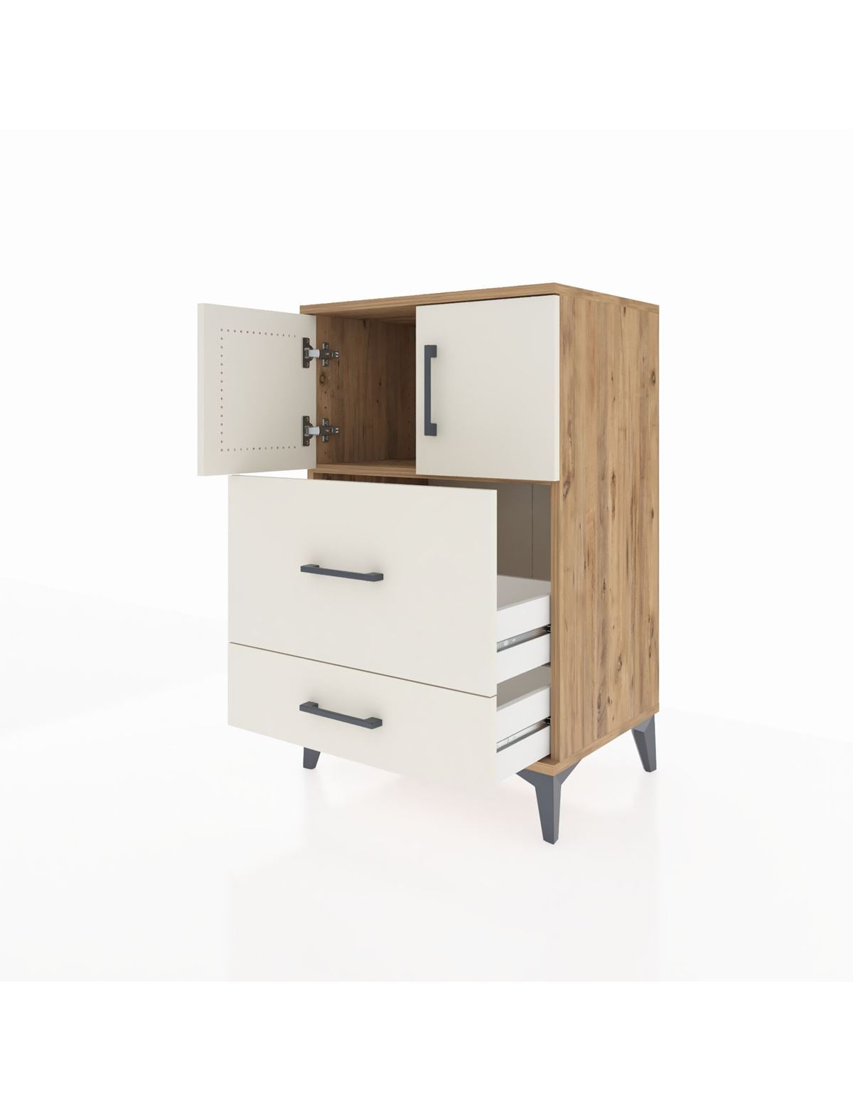 Hyperion Komodin Tek Raflı 2 Çekmeceli 2 Kapaklı 60x44x96 - S47M027V7B