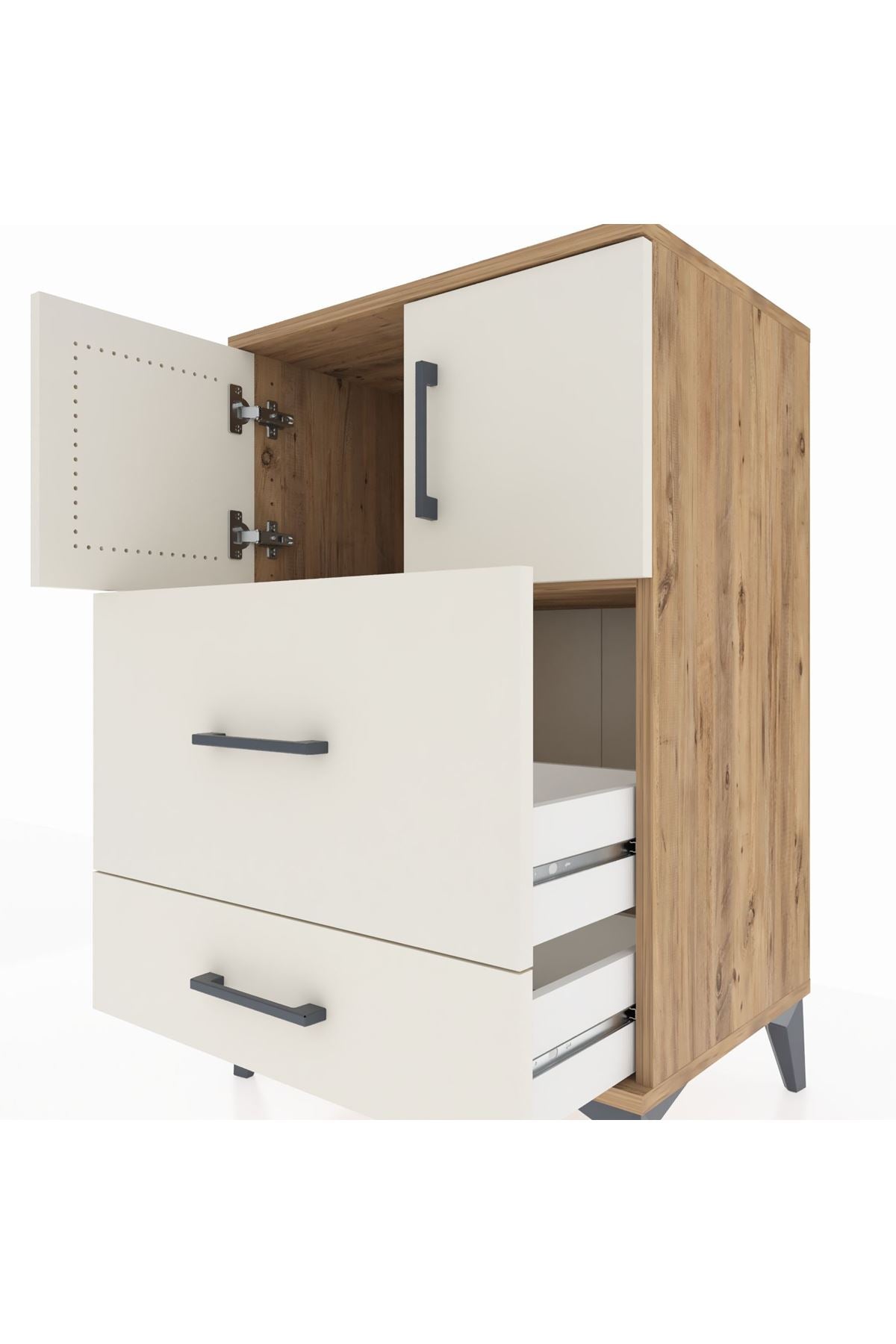 Hyperion Komodin Tek Raflı 2 Çekmeceli 2 Kapaklı 60x44x96 Çam-Aytaşı