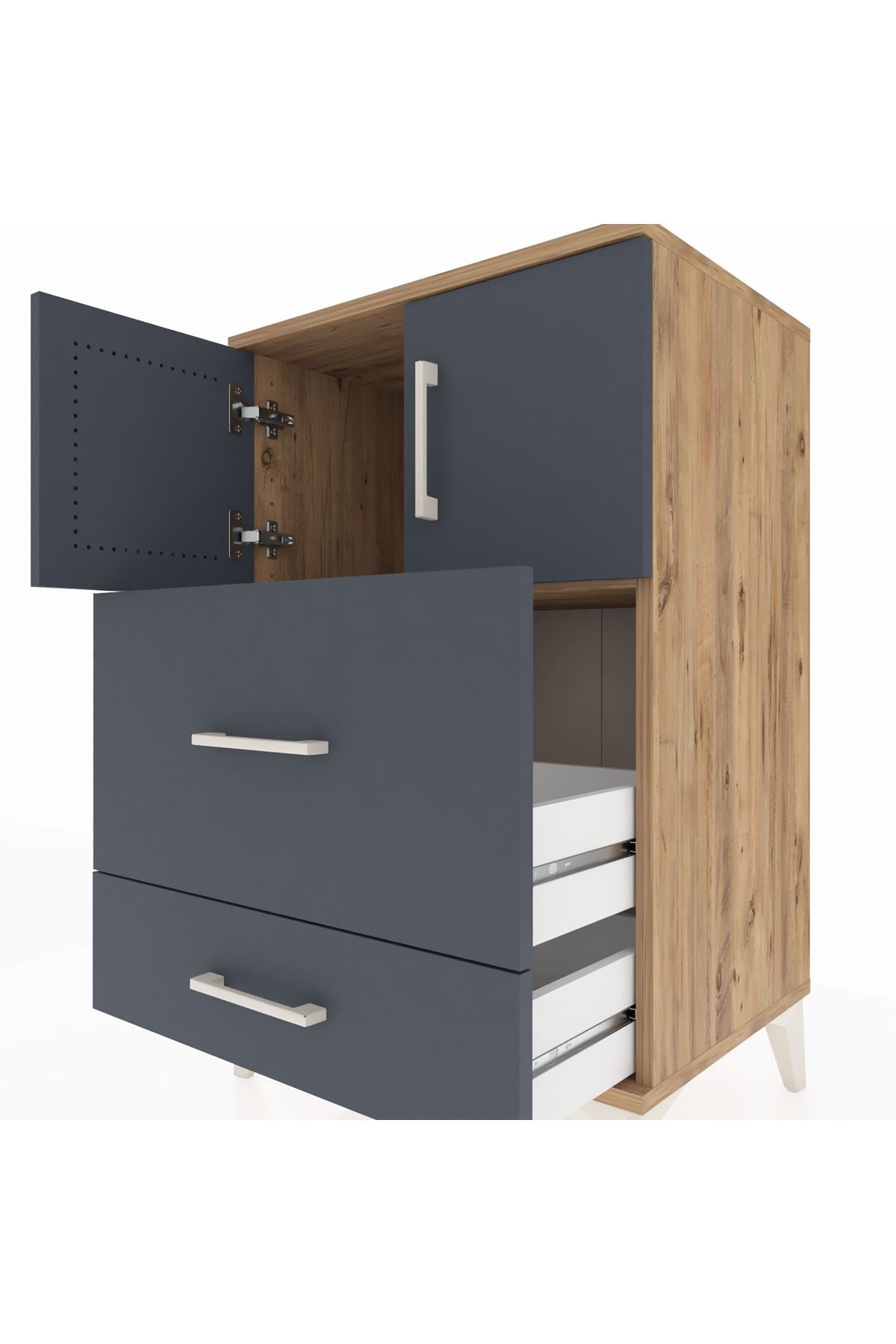 Hyperion Komodin Tek Raflı 2 Çekmeceli 2 Kapaklı 60x44x96 Çam-Antrasit