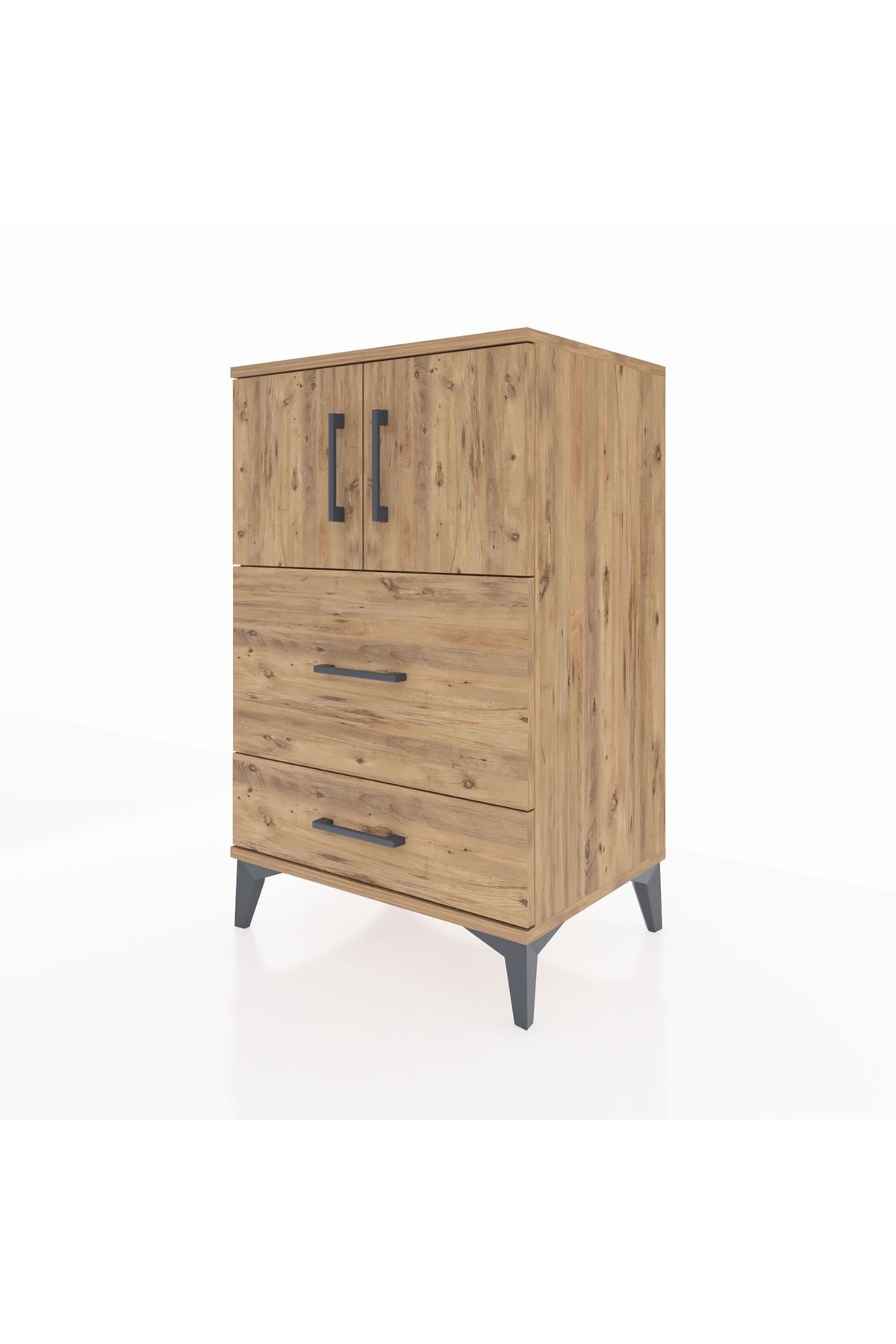 Hyperion Komodin Tek Raflı 2 Çekmeceli 2 Kapaklı 60x44x96 Çam-Çam