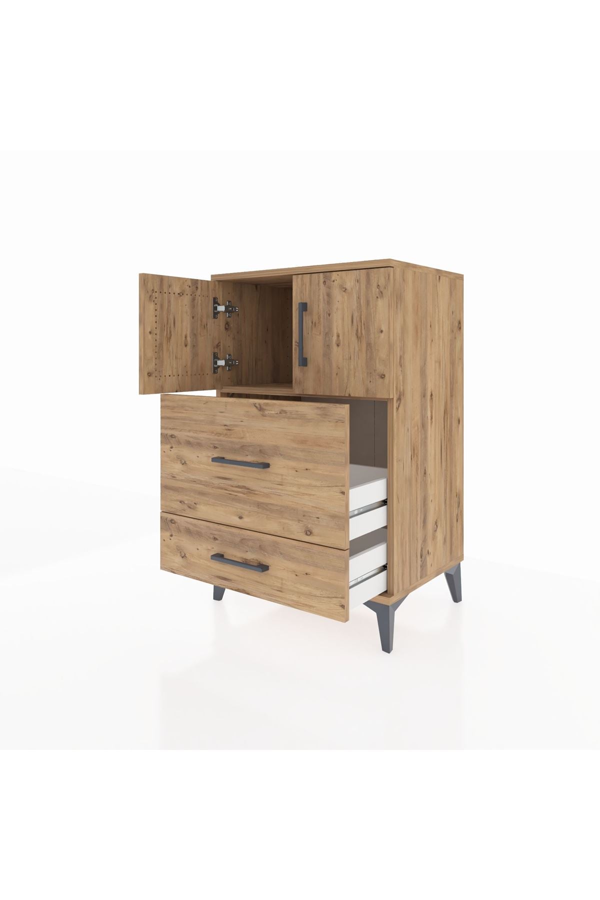 Hyperion Komodin Tek Raflı 2 Çekmeceli 2 Kapaklı 60x44x96 Çam-Çam