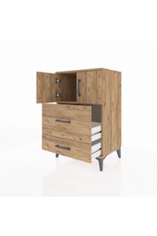 Hyperion Komodin Tek Raflı 2 Çekmeceli 2 Kapaklı 60x44x96 Çam-Çam