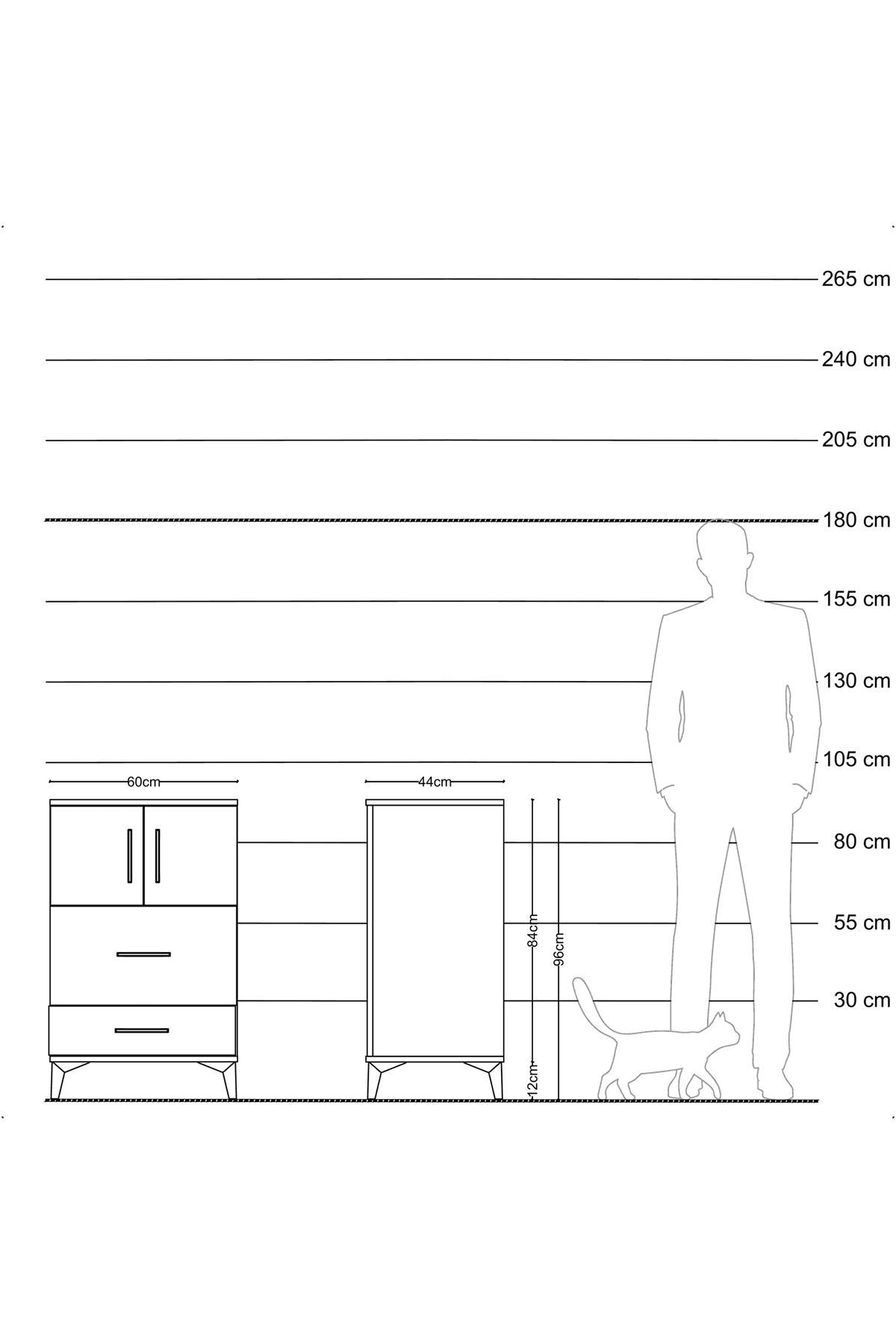 Hyperion Komodin Tek Raflı 2 Çekmeceli 2 Kapaklı 60x44x96 Çam-Çam