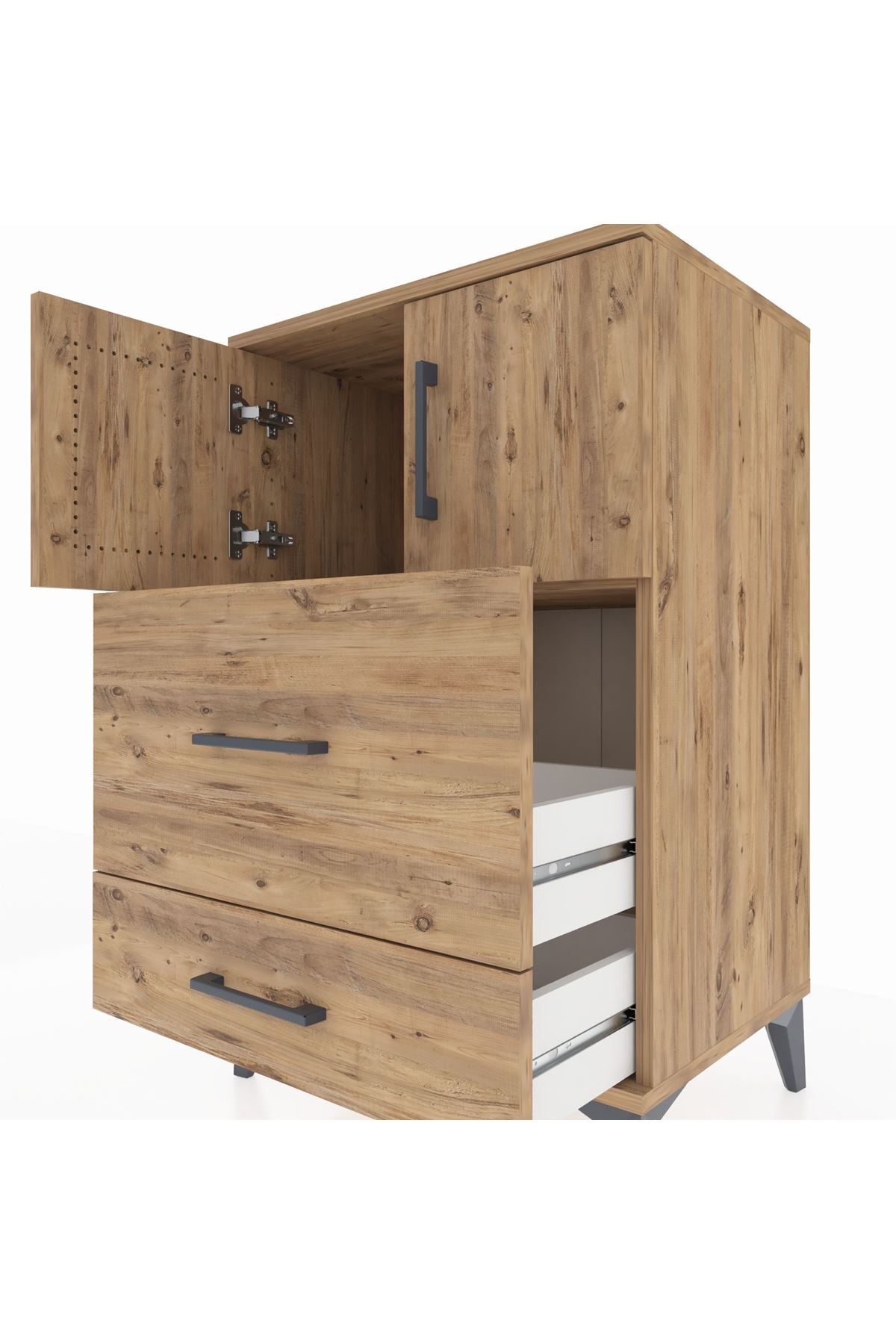 Hyperion Komodin Tek Raflı 2 Çekmeceli 2 Kapaklı 60x44x96 Çam-Çam