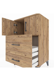 Hyperion Komodin Tek Raflı 2 Çekmeceli 2 Kapaklı 60x44x96 Çam-Çam