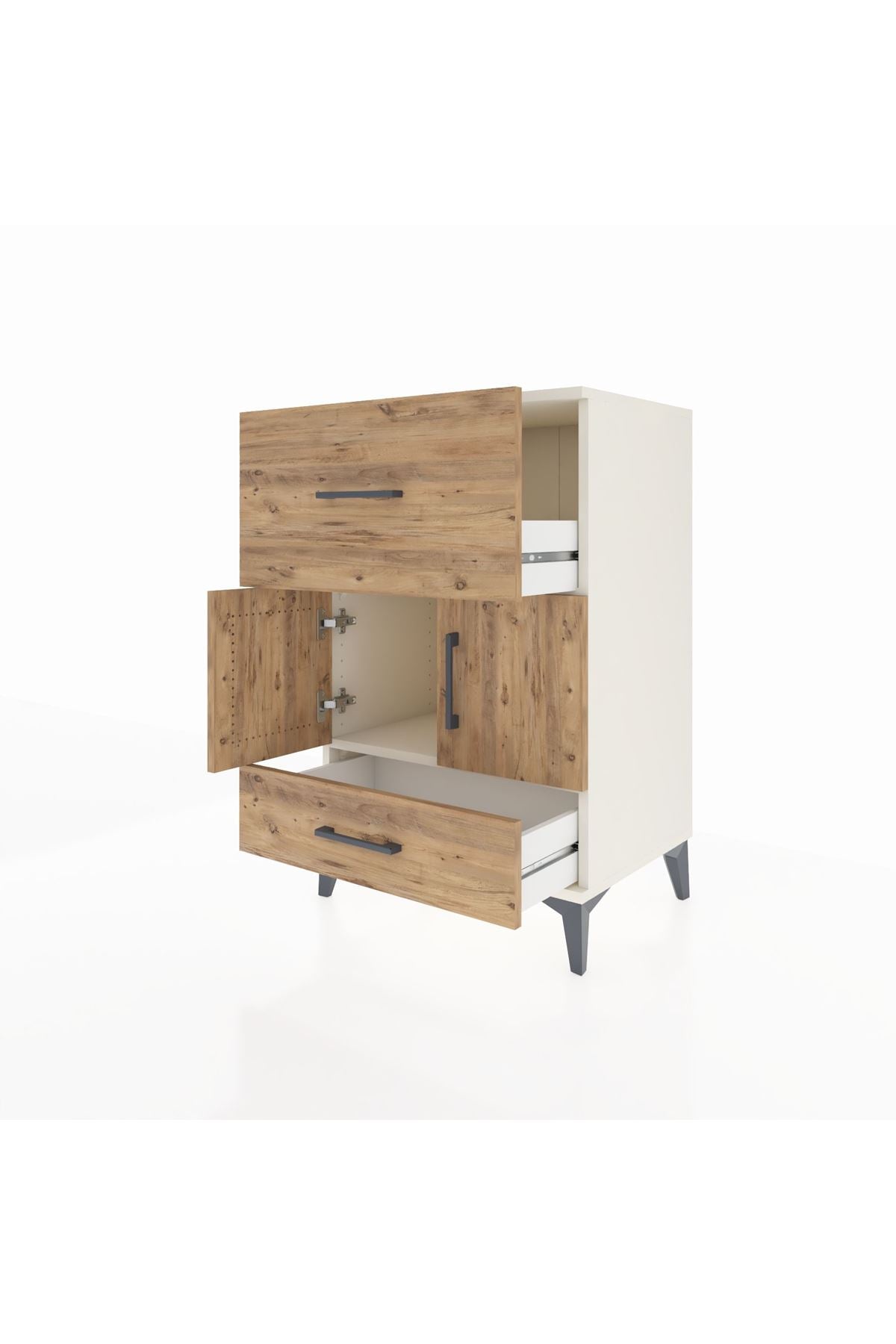 Hyperion Komodin Tek Raflı 2 Çekmeceli 2 Kapaklı 60x44x96 Aytaşı-Çam