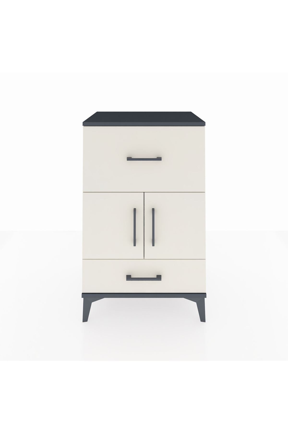 Hyperion Komodin Tek Raflı 2 Çekmeceli 2 Kapaklı 60x44x96 Antrasit-Aytaşı