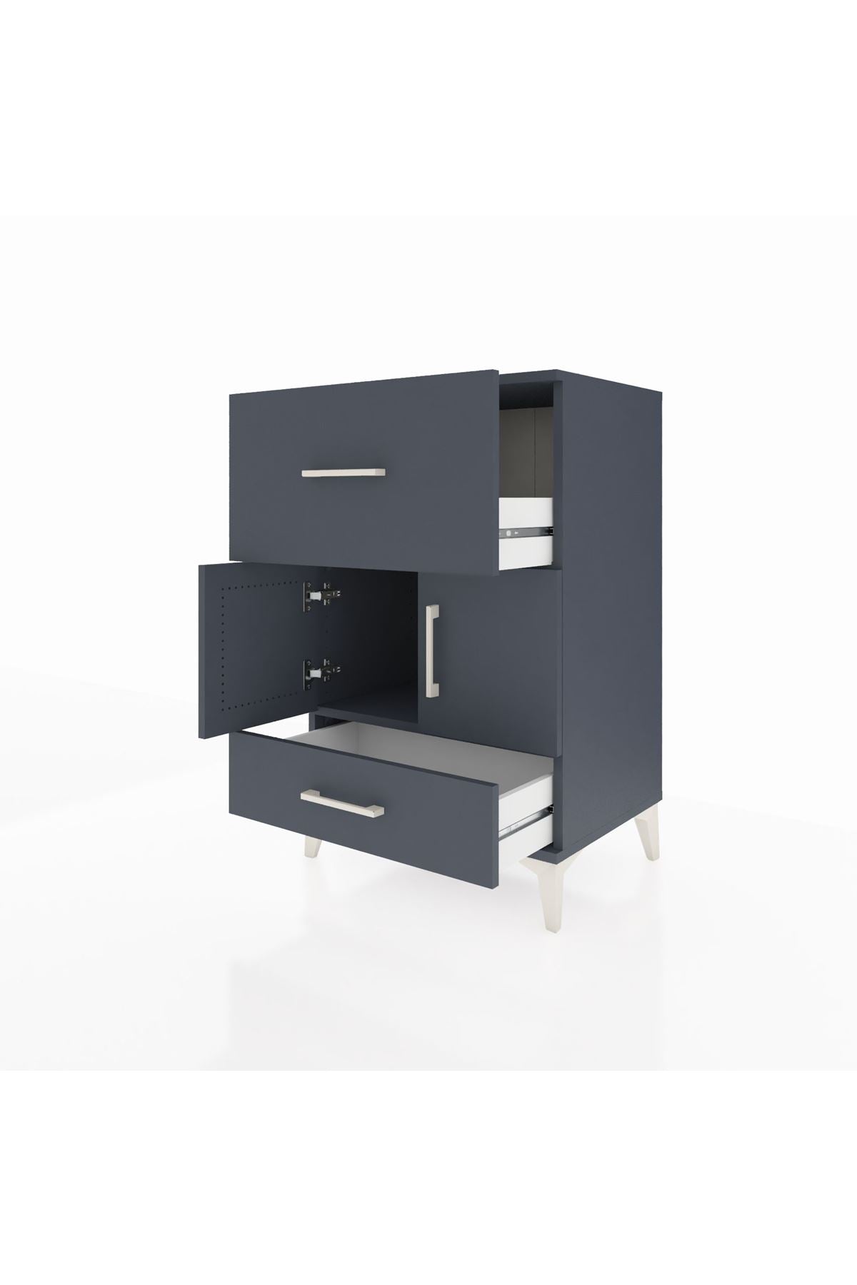 Hyperion Komodin Tek Raflı 2 Çekmeceli 2 Kapaklı 60x44x96 Antrasit-Antrasit