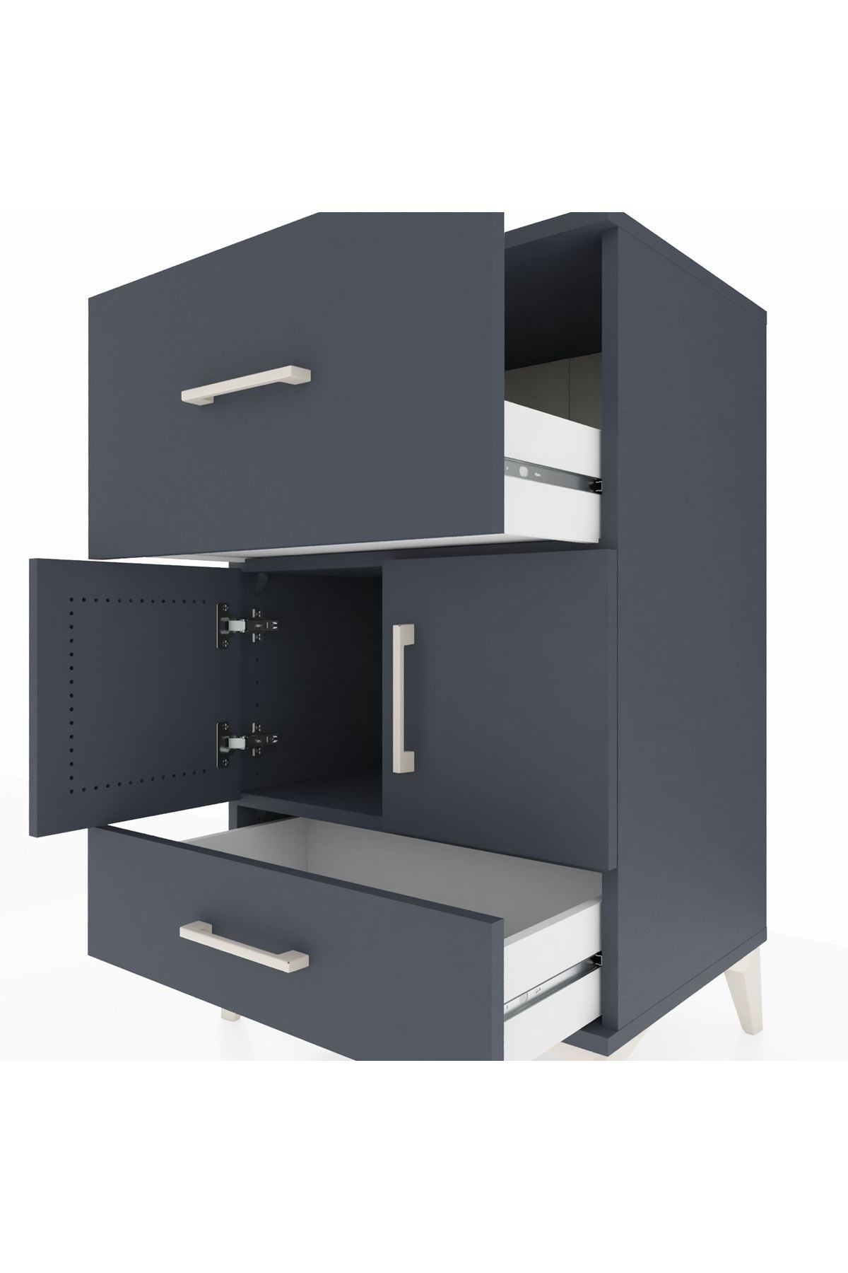 Hyperion Komodin Tek Raflı 2 Çekmeceli 2 Kapaklı 60x44x96 Antrasit-Antrasit