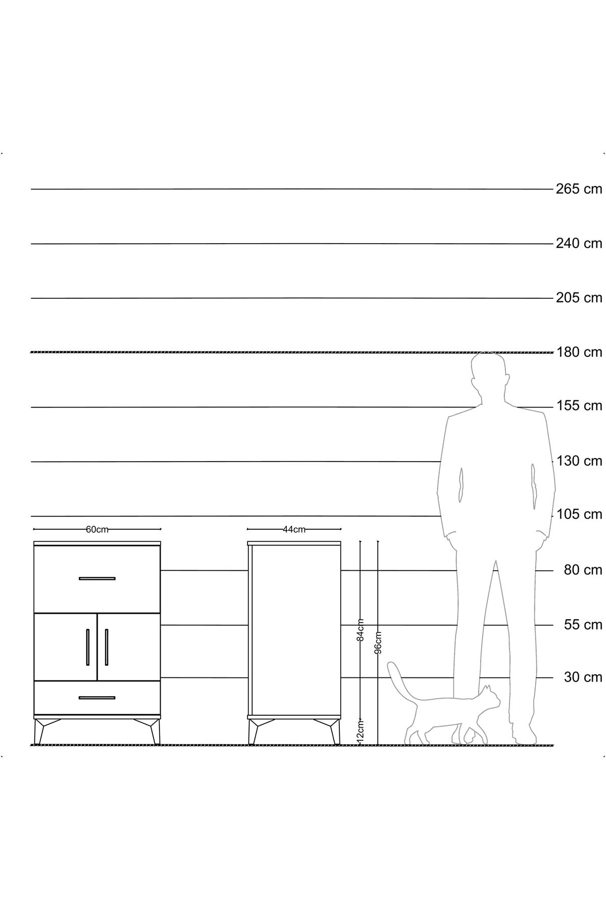 Hyperion Komodin Tek Raflı 2 Çekmeceli 2 Kapaklı 60x44x96 Antrasit-Antrasit