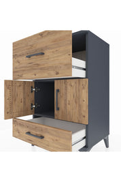 Hyperion Komodin Tek Raflı 2 Çekmeceli 2 Kapaklı 60x44x96 Antrasit-Çam