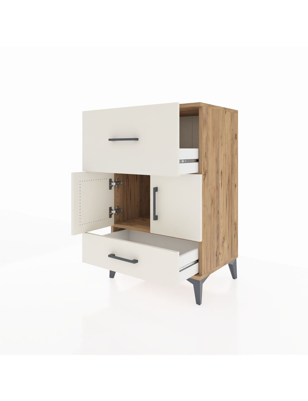 Hyperion Komodin Tek Raflı 2 Çekmeceli 2 Kapaklı 60x44x96 - S47M029V7B