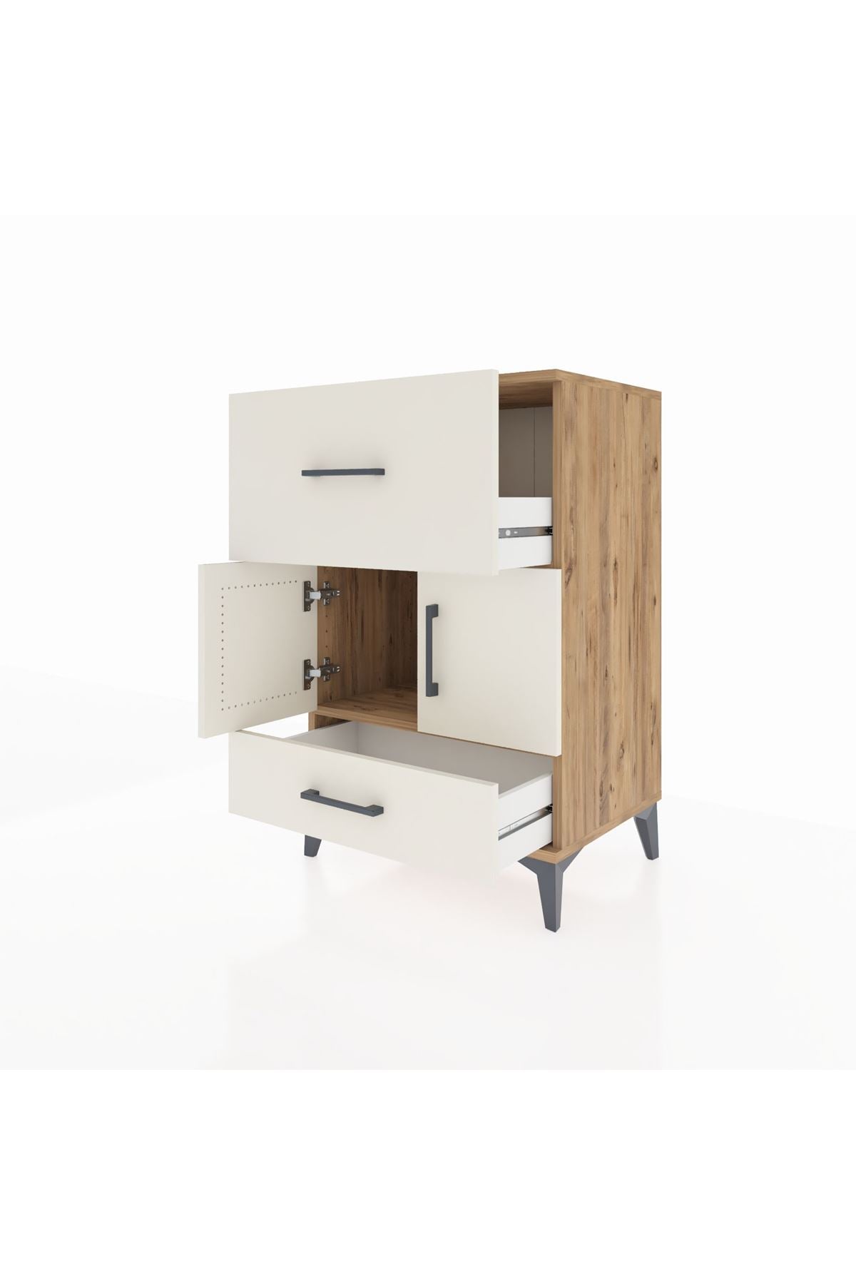 Hyperion Komodin Tek Raflı 2 Çekmeceli 2 Kapaklı 60x44x96 Çam-Aytaşı