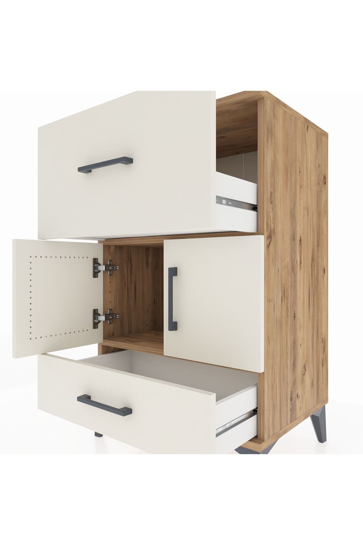 Hyperion Komodin Tek Raflı 2 Çekmeceli 2 Kapaklı 60x44x96 Çam-Aytaşı