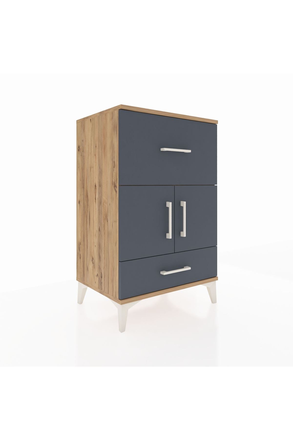 Hyperion Komodin Tek Raflı 2 Çekmeceli 2 Kapaklı 60x44x96 Çam-Antrasit