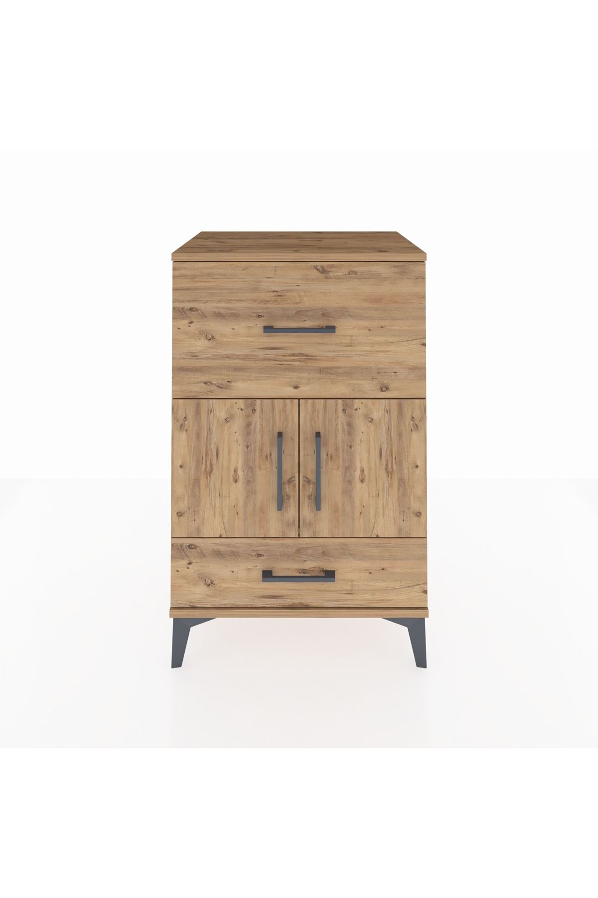 Hyperion Komodin Tek Raflı 2 Çekmeceli 2 Kapaklı 60x44x96 Çam-Çam