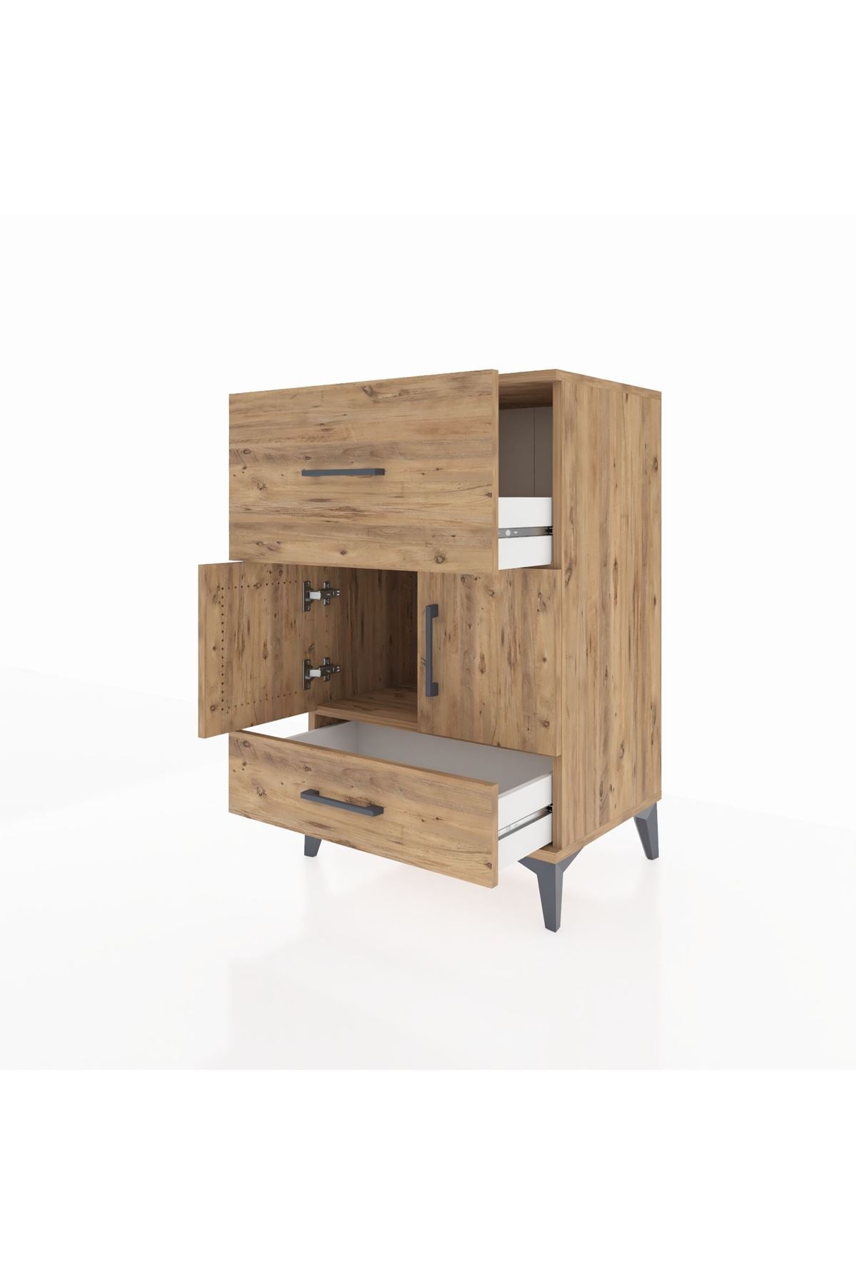 Hyperion Komodin Tek Raflı 2 Çekmeceli 2 Kapaklı 60x44x96 Çam-Çam