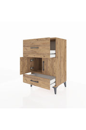 Hyperion Komodin Tek Raflı 2 Çekmeceli 2 Kapaklı 60x44x96 Çam-Çam