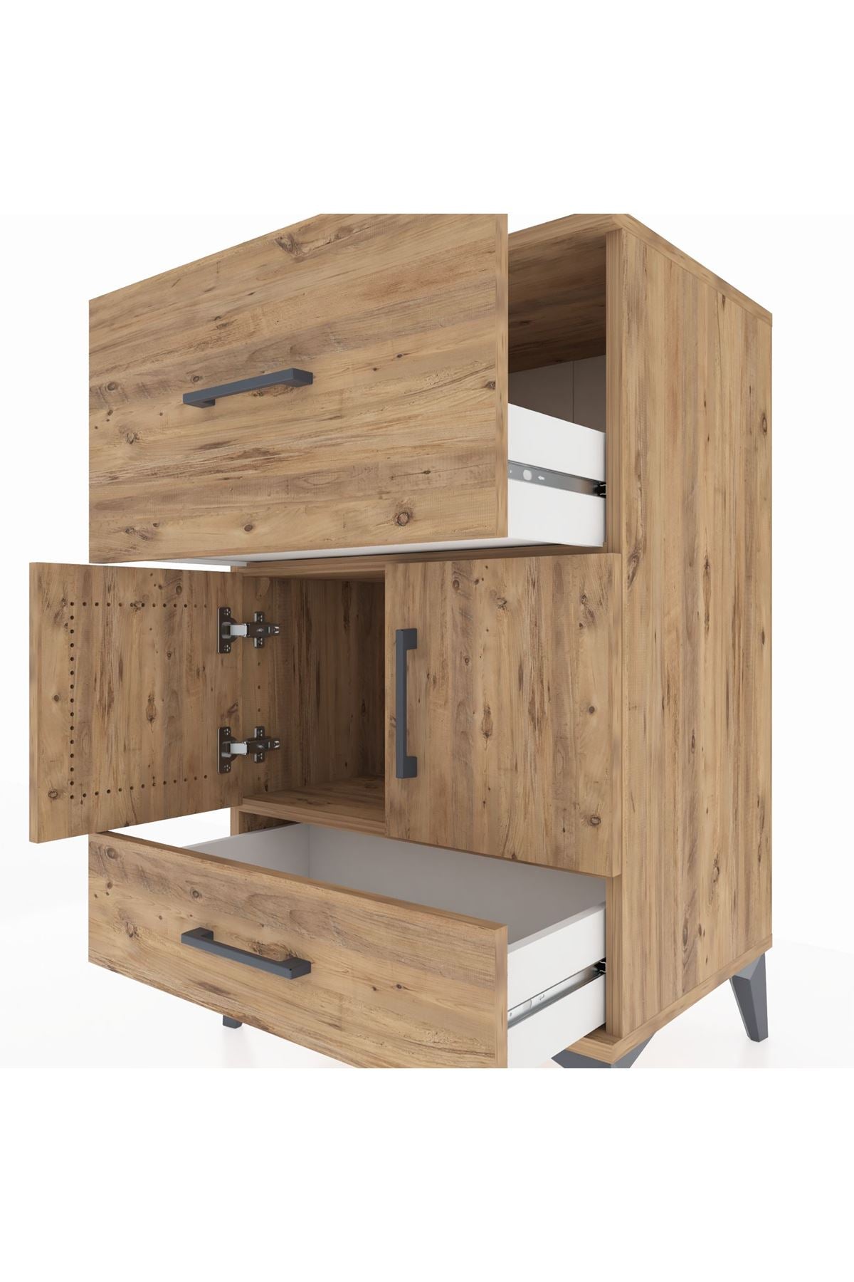 Hyperion Komodin Tek Raflı 2 Çekmeceli 2 Kapaklı 60x44x96 Çam-Çam