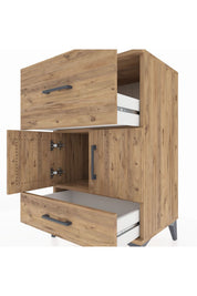 Hyperion Komodin Tek Raflı 2 Çekmeceli 2 Kapaklı 60x44x96 Çam-Çam