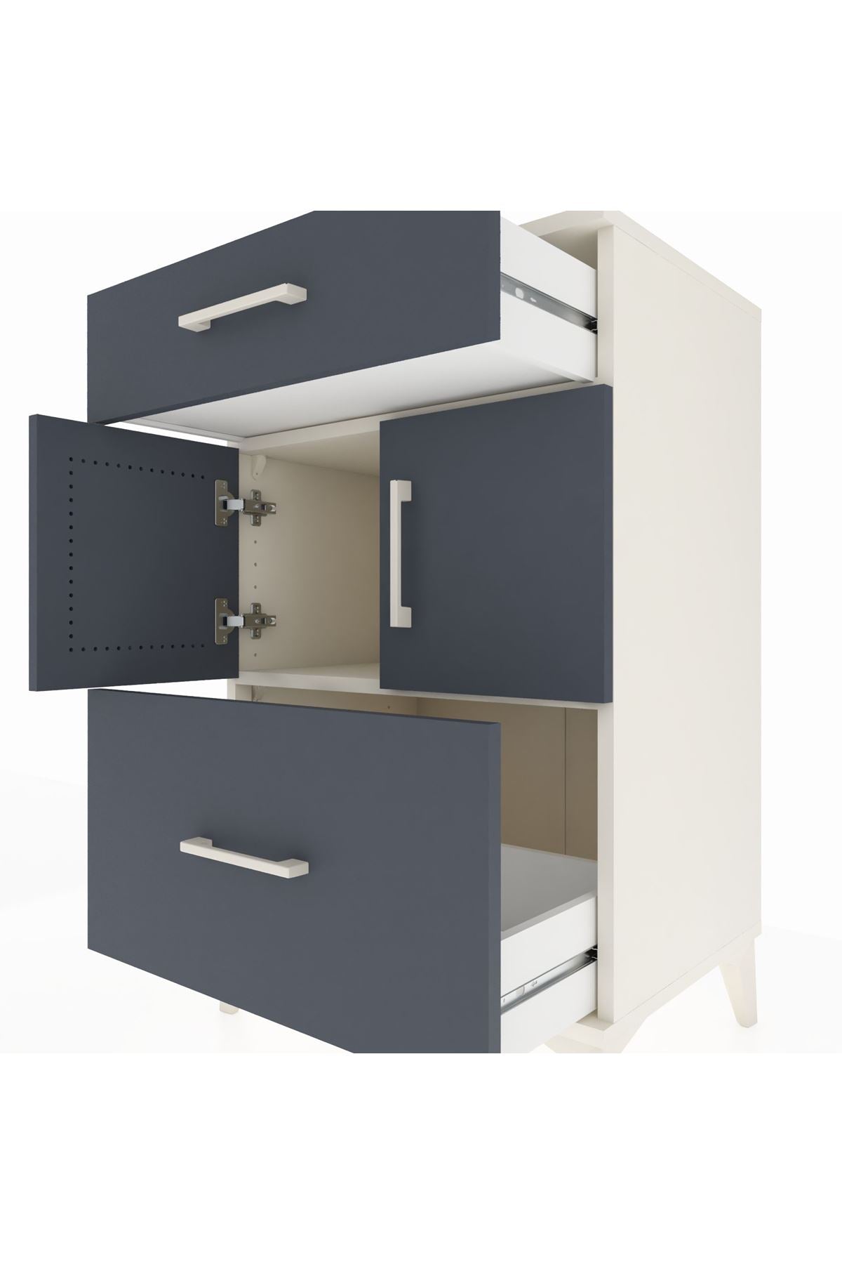 Hyperion Komodin Tek Raflı 2 Çekmeceli 2 Kapaklı 60x44x96 Aytaşı-Antrasit