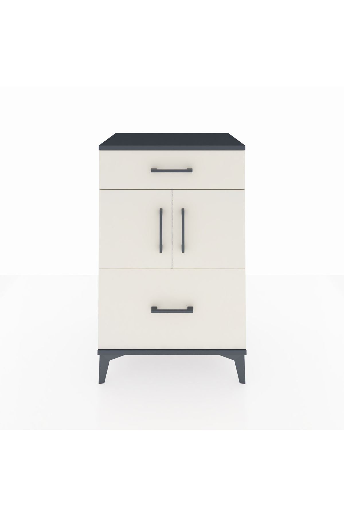 Hyperion Komodin Tek Raflı 2 Çekmeceli 2 Kapaklı 60x44x96 Antrasit-Aytaşı